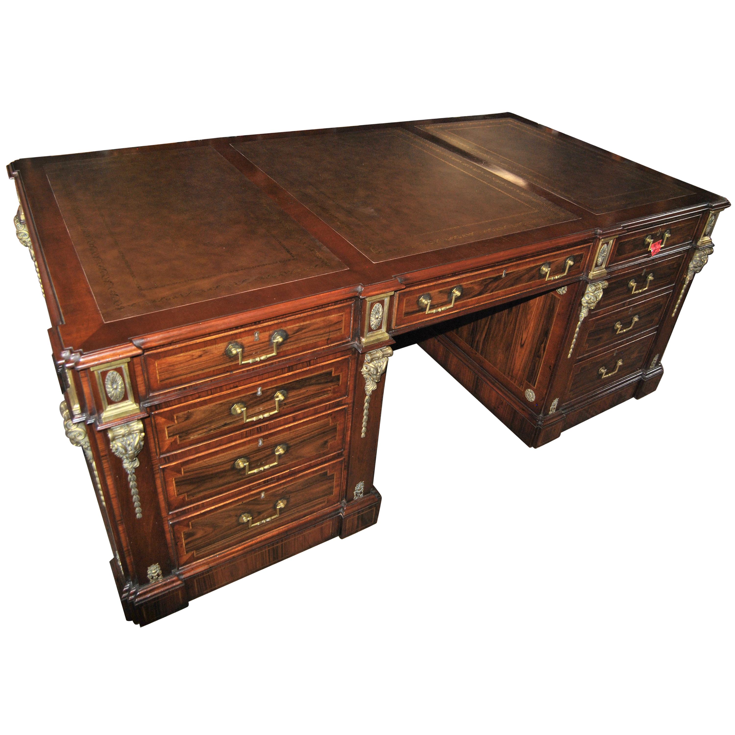 Late 19th Century English Mahogany and Rosewood Partners Desk For Sale