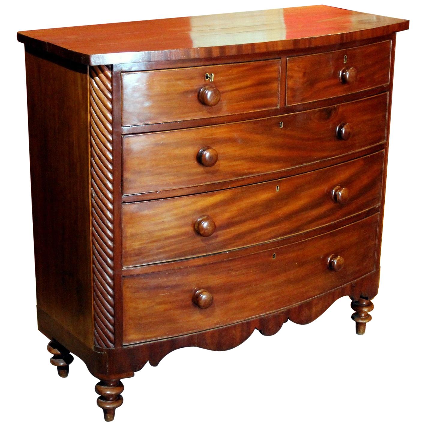 Late 19th Century English Mahogany Bow Front Chest of Drawers For Sale
