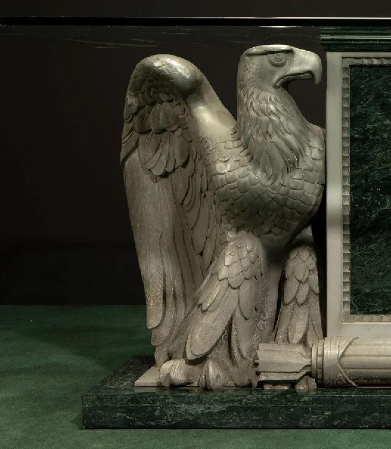 Glass Late 19th Century English Metal and Marble Double-Eagle Table For Sale