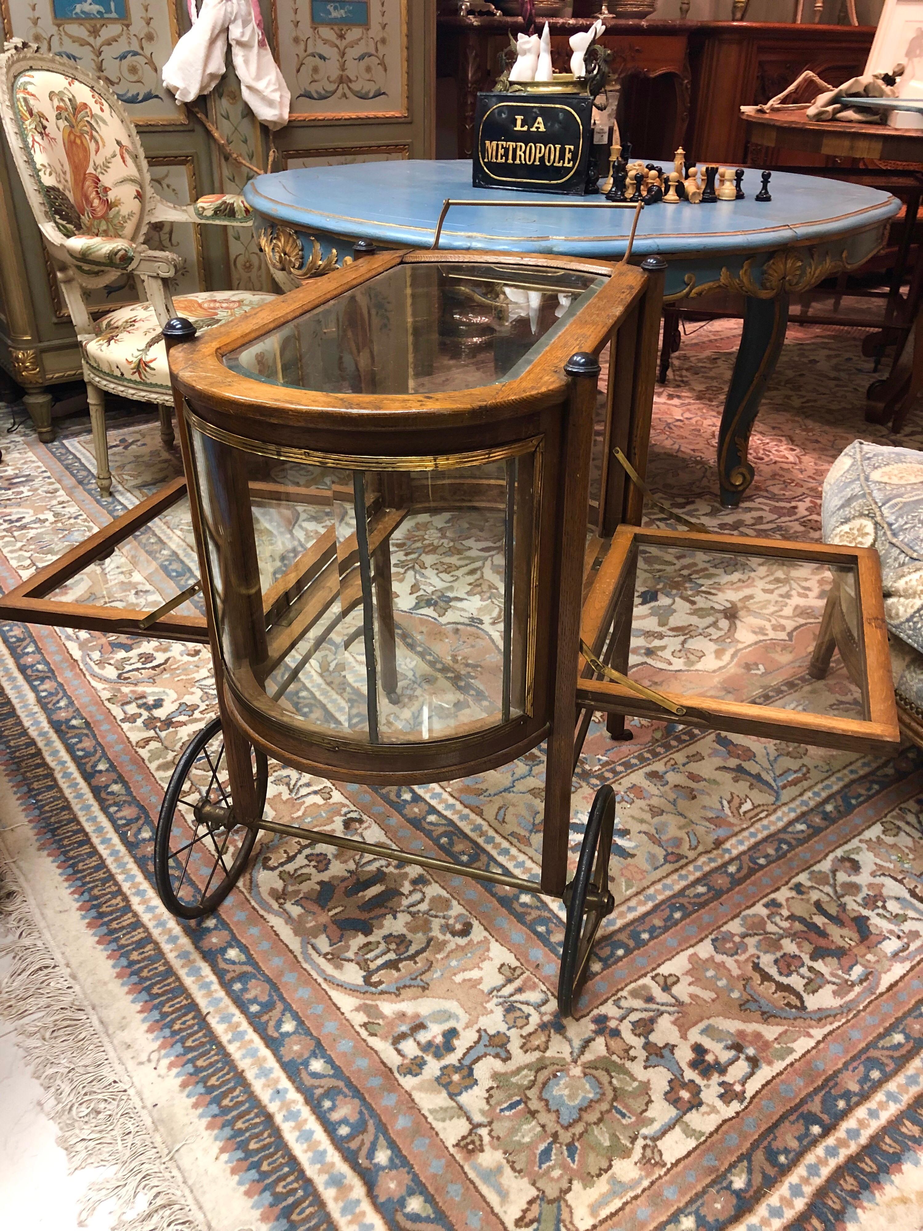 Late 19th Century English Oak Display Cabinet or Serving Bar Cart 6