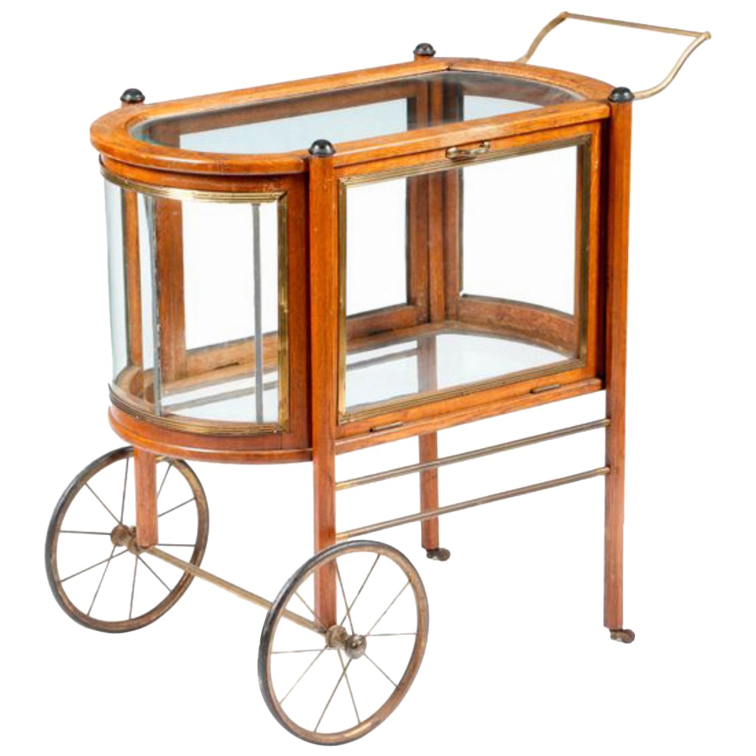 Late 19th Century English Oak Display Cabinet or Serving Bar Cart