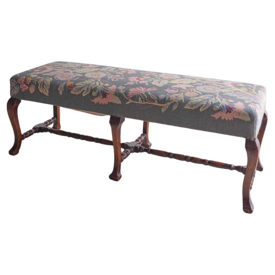 Late 19th Century English Oak Long Needle Point Bench, circa 1880