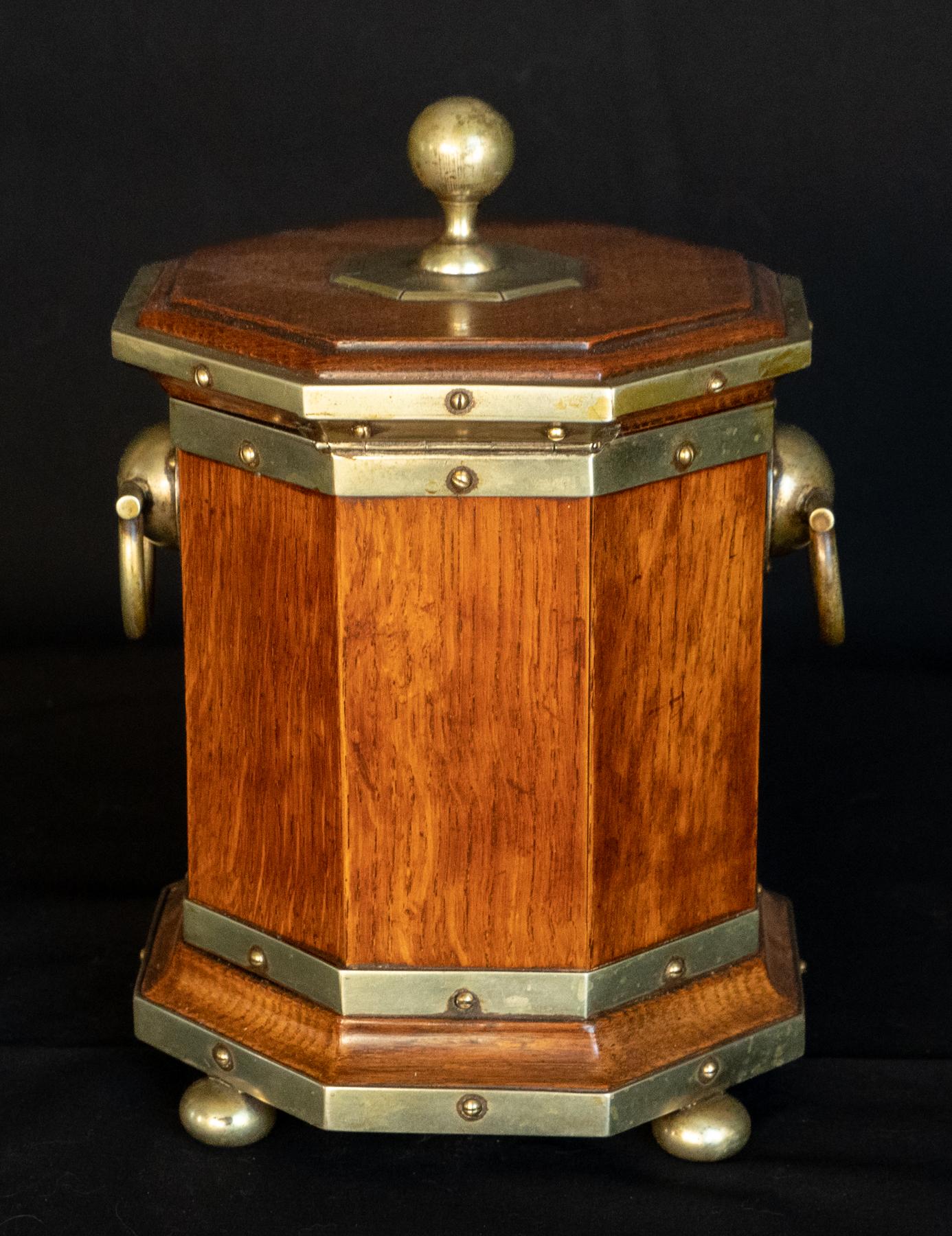 Victorian Late 19th Century English Oak Octagonal Humidor with Silver Mounts For Sale