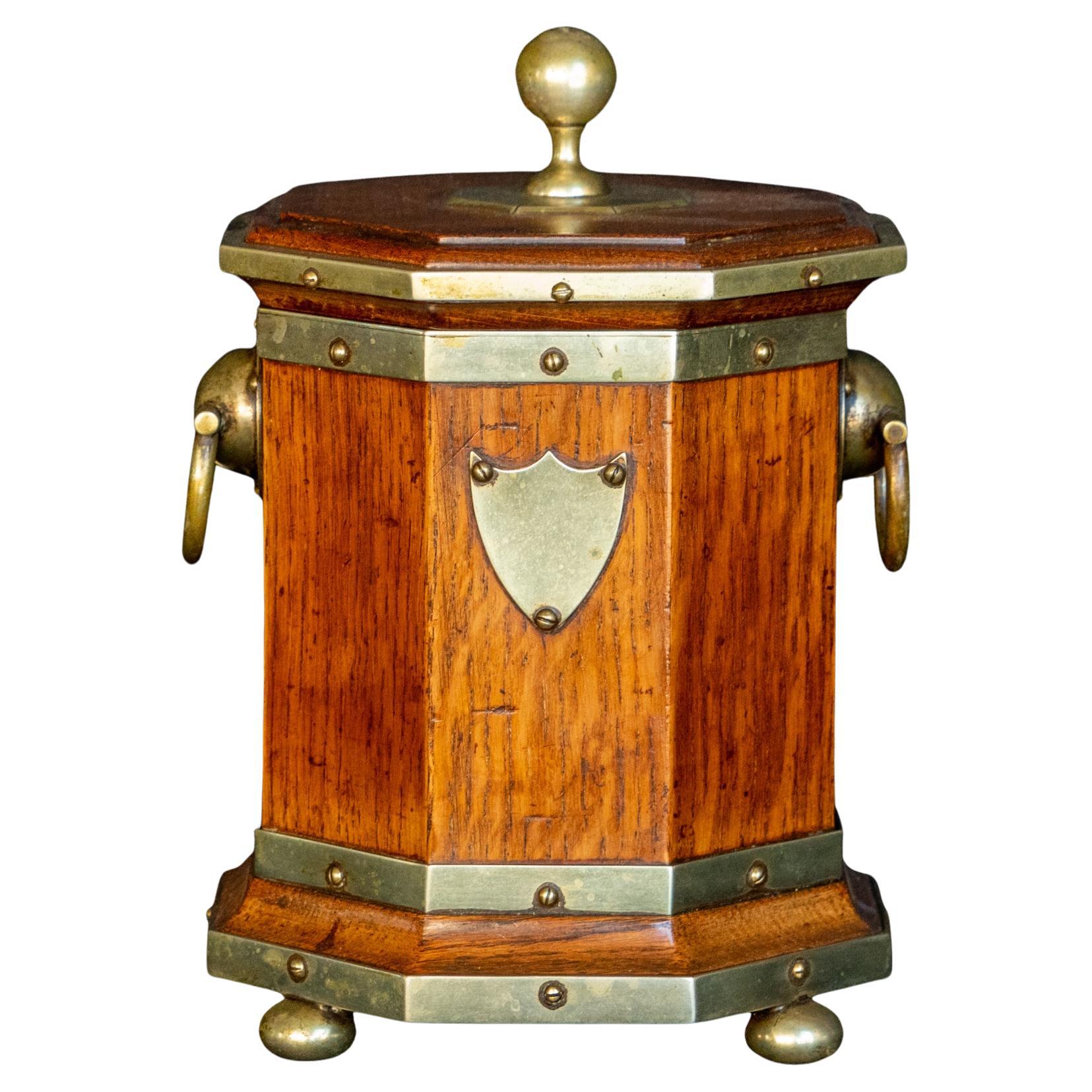 Late 19th Century English Oak Octagonal Humidor with Silver Mounts For Sale