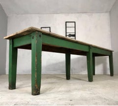 Late 19th Century English Pine Green Dining Work Table with Elm Top