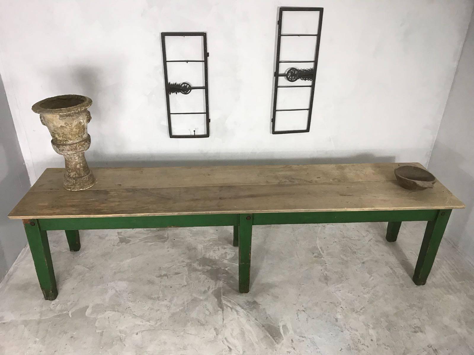 Late 19th Century English Pine Green Dining Work Table with Elm Top 3