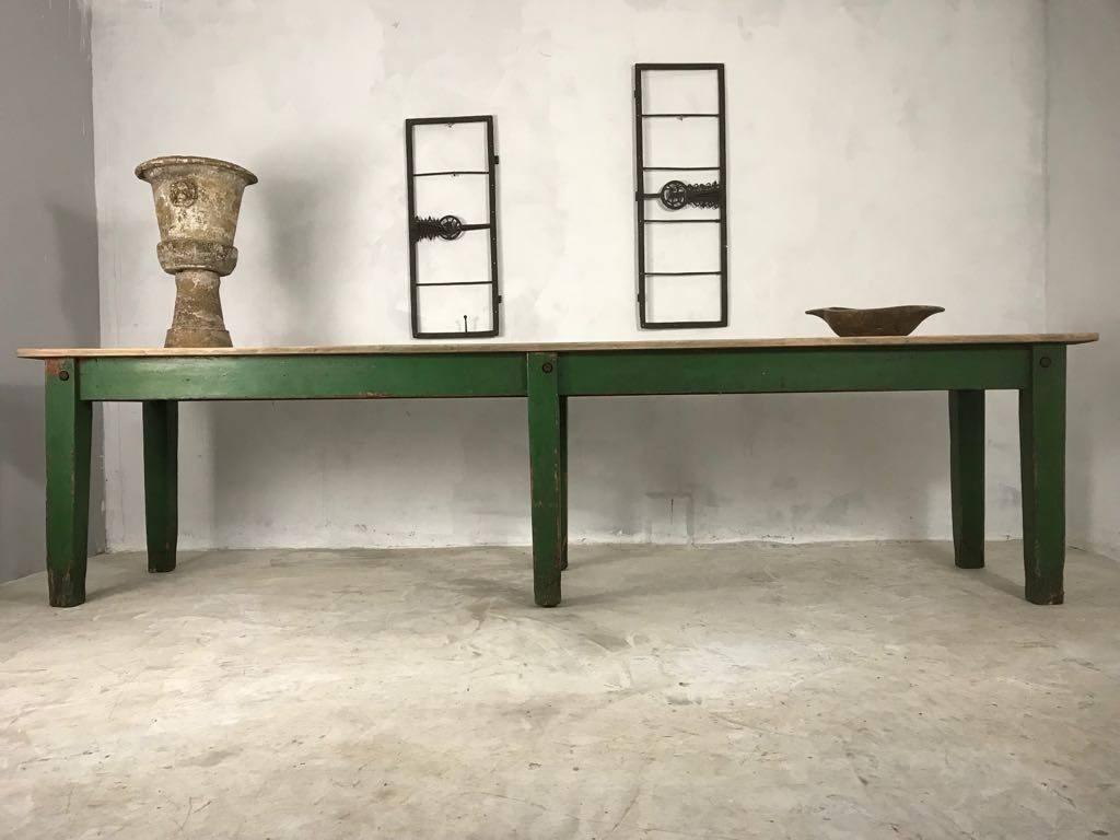 Late 19th Century English Pine Green Dining Work Table with Elm Top 5