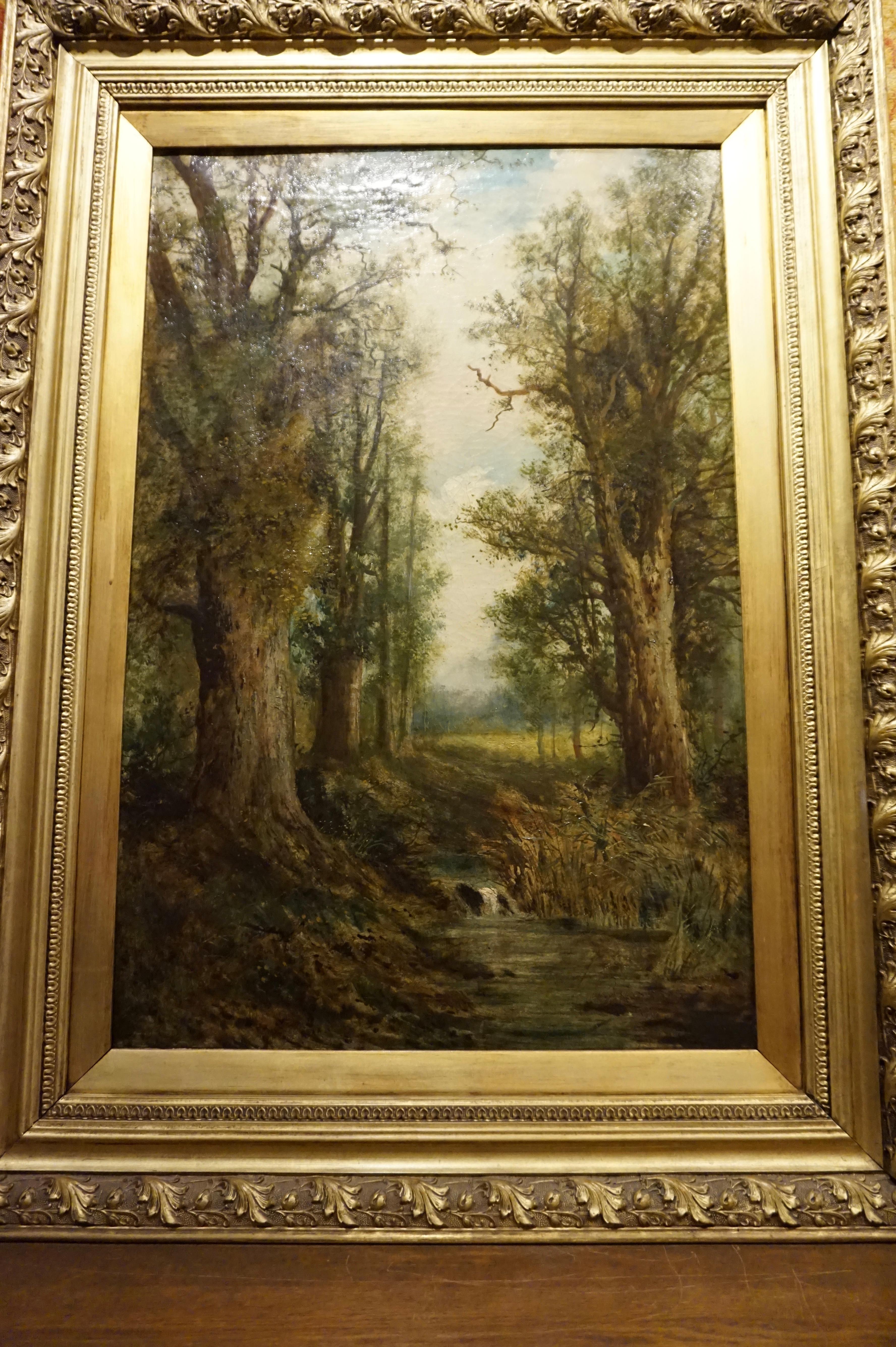 Hand-Painted Late 19th Century English School Large Oil on Canvas Painting in Original Frame For Sale