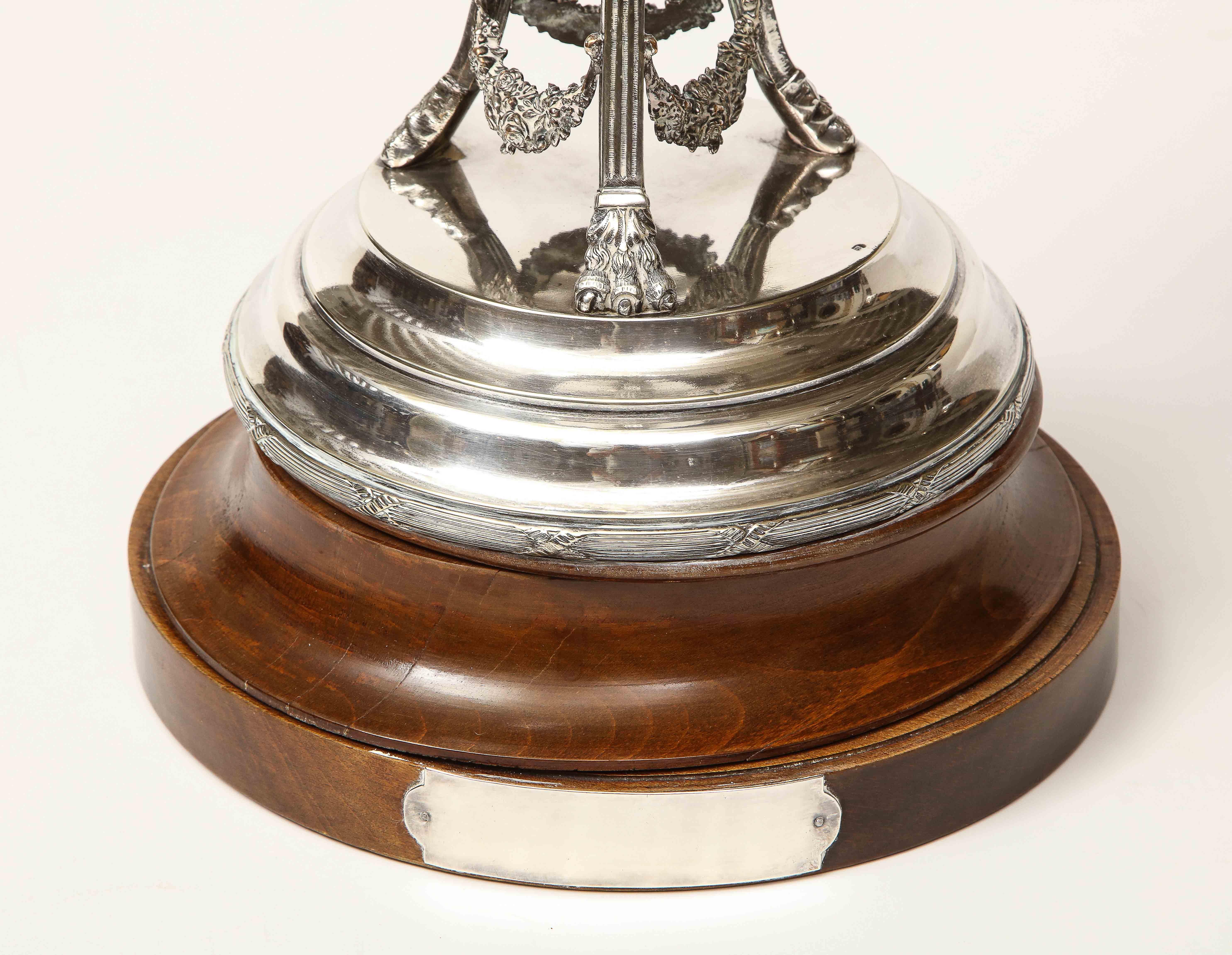 Late 19th century English, silver plated trophy on stand.