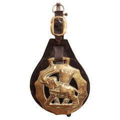 Antique Late 19th Century English Single Brass Leather Horse Strap