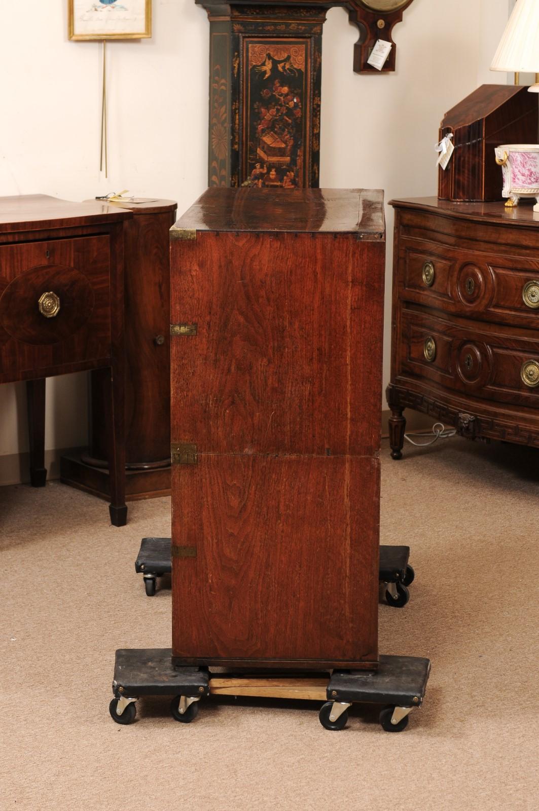 Late 19th Century English Teak Campaign Chest with Brass Mounts & 5 Drawers For Sale 8