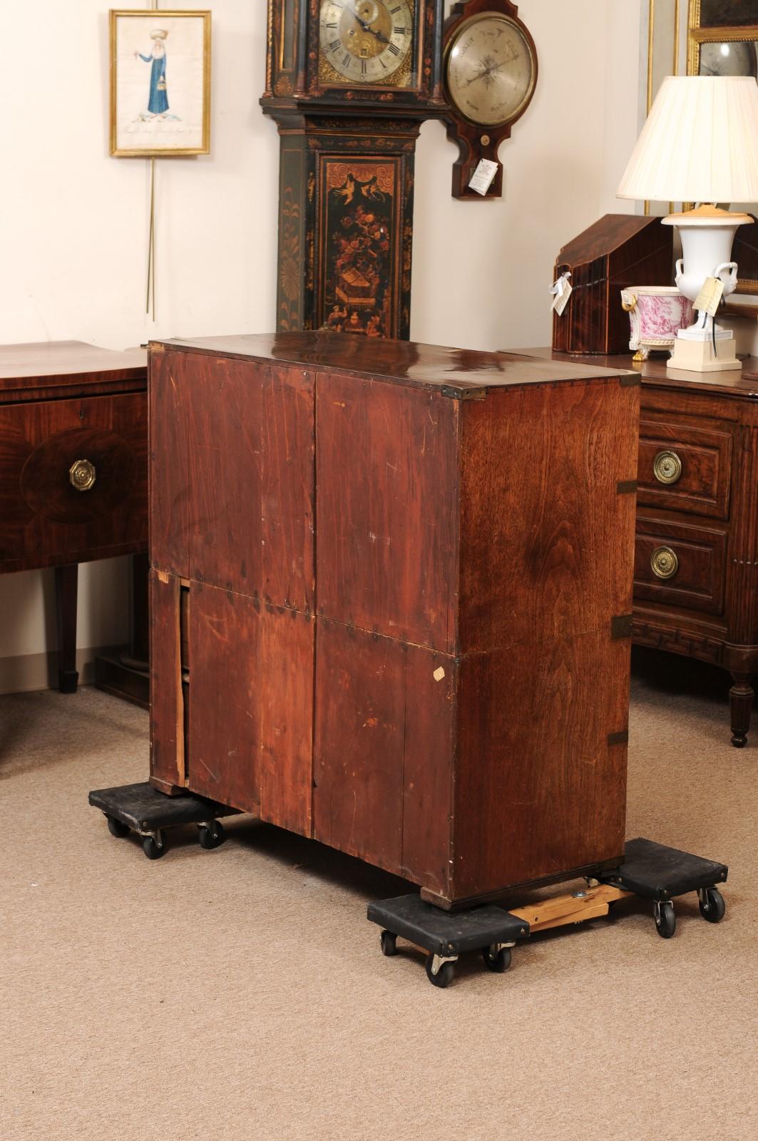 Late 19th Century English Teak Campaign Chest with Brass Mounts & 5 Drawers For Sale 5
