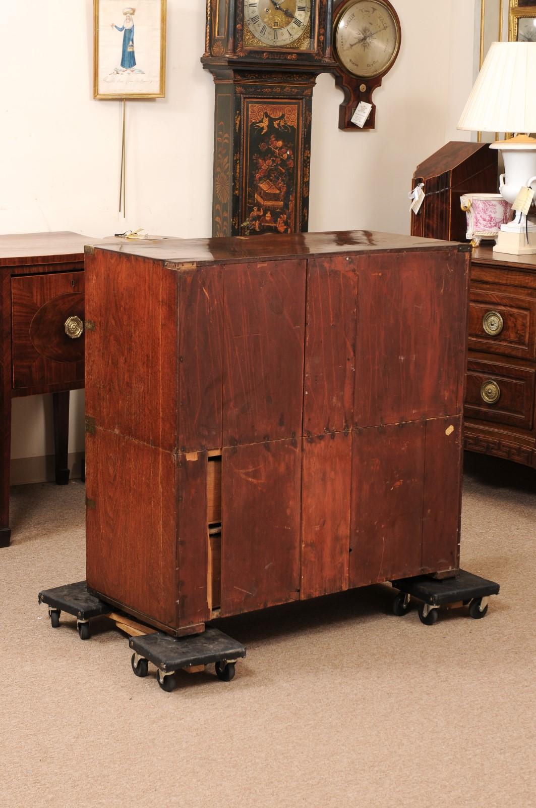 Late 19th Century English Teak Campaign Chest with Brass Mounts & 5 Drawers For Sale 7