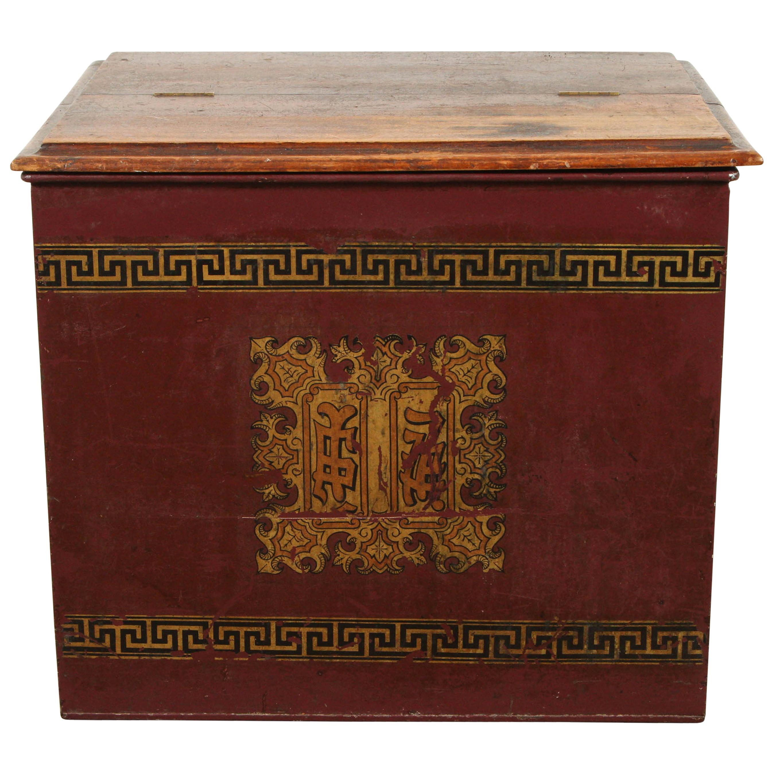 Late 19th Century English Tin and Wood Storage Box