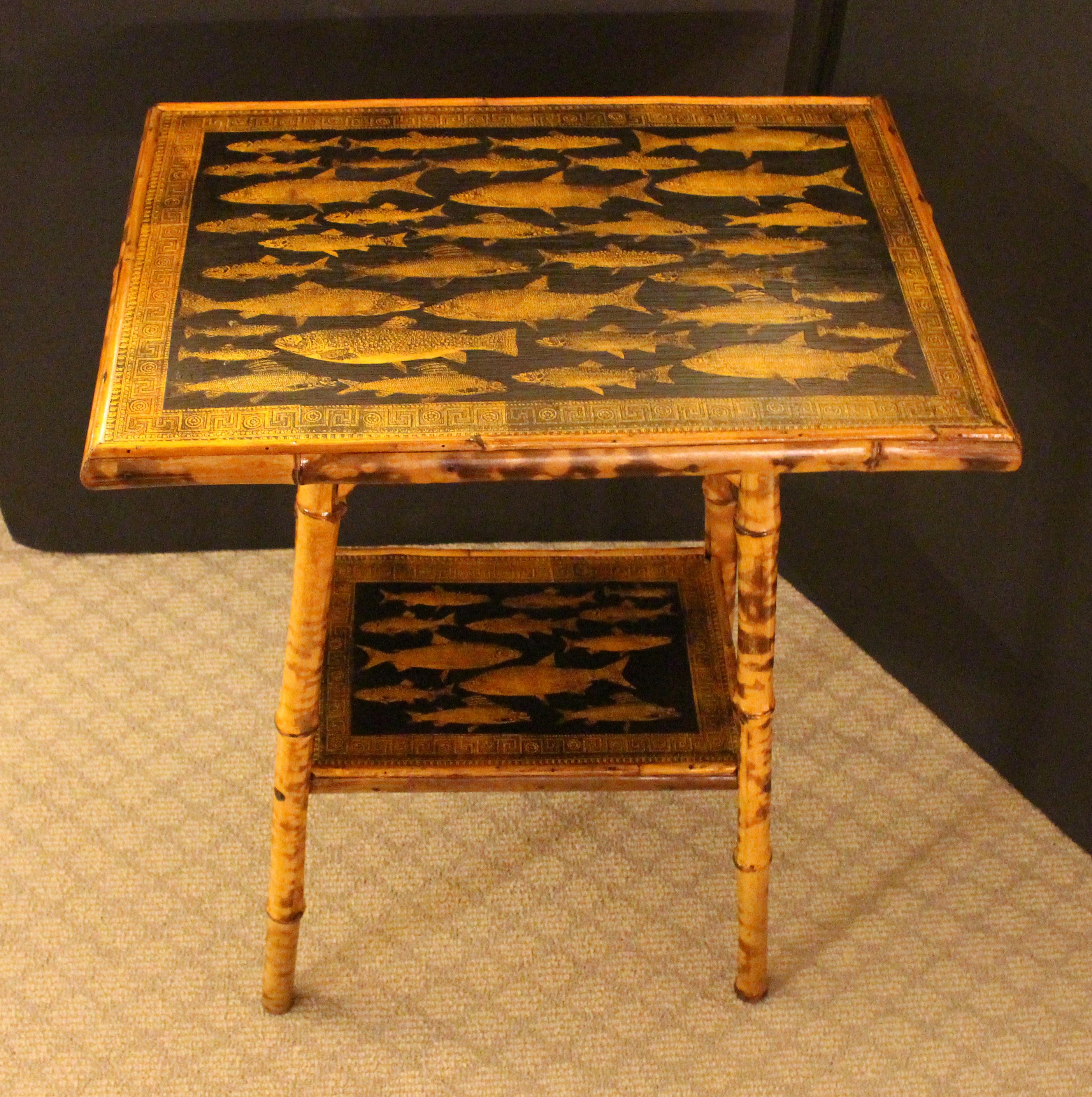 Neoclassical Late 19th Century English Two Tier Bamboo Side Table