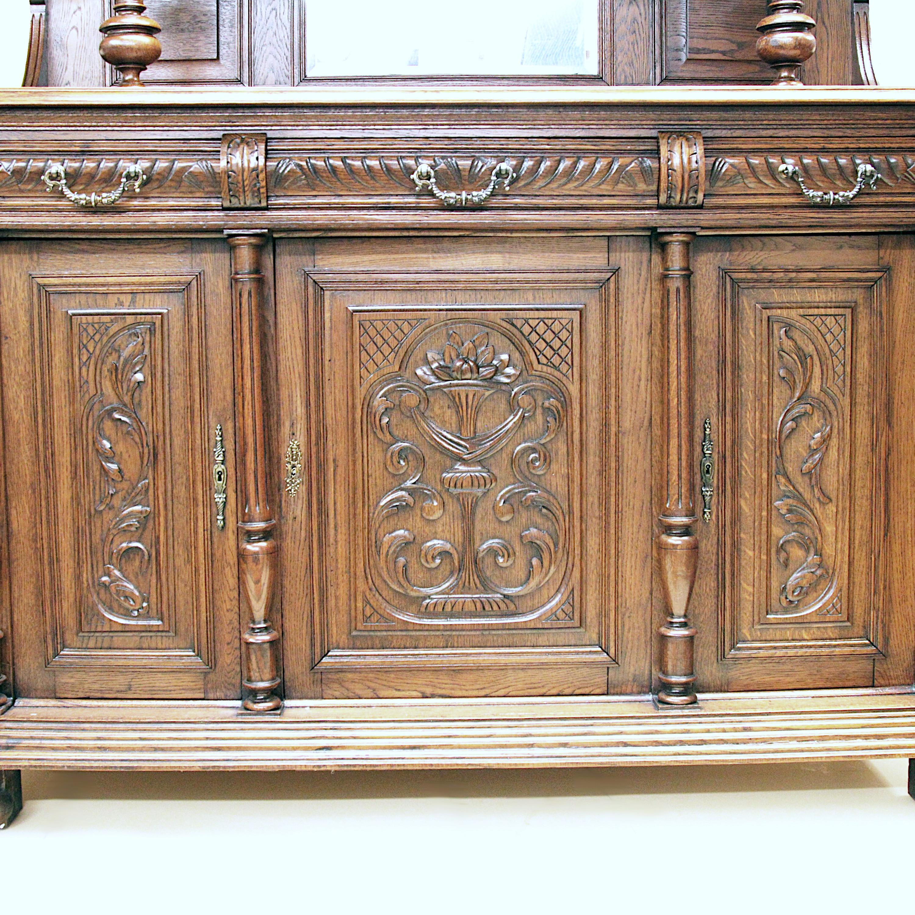 Late Victorian Late 19th Century English Victorian Break Front Oak Cabinet  For Sale