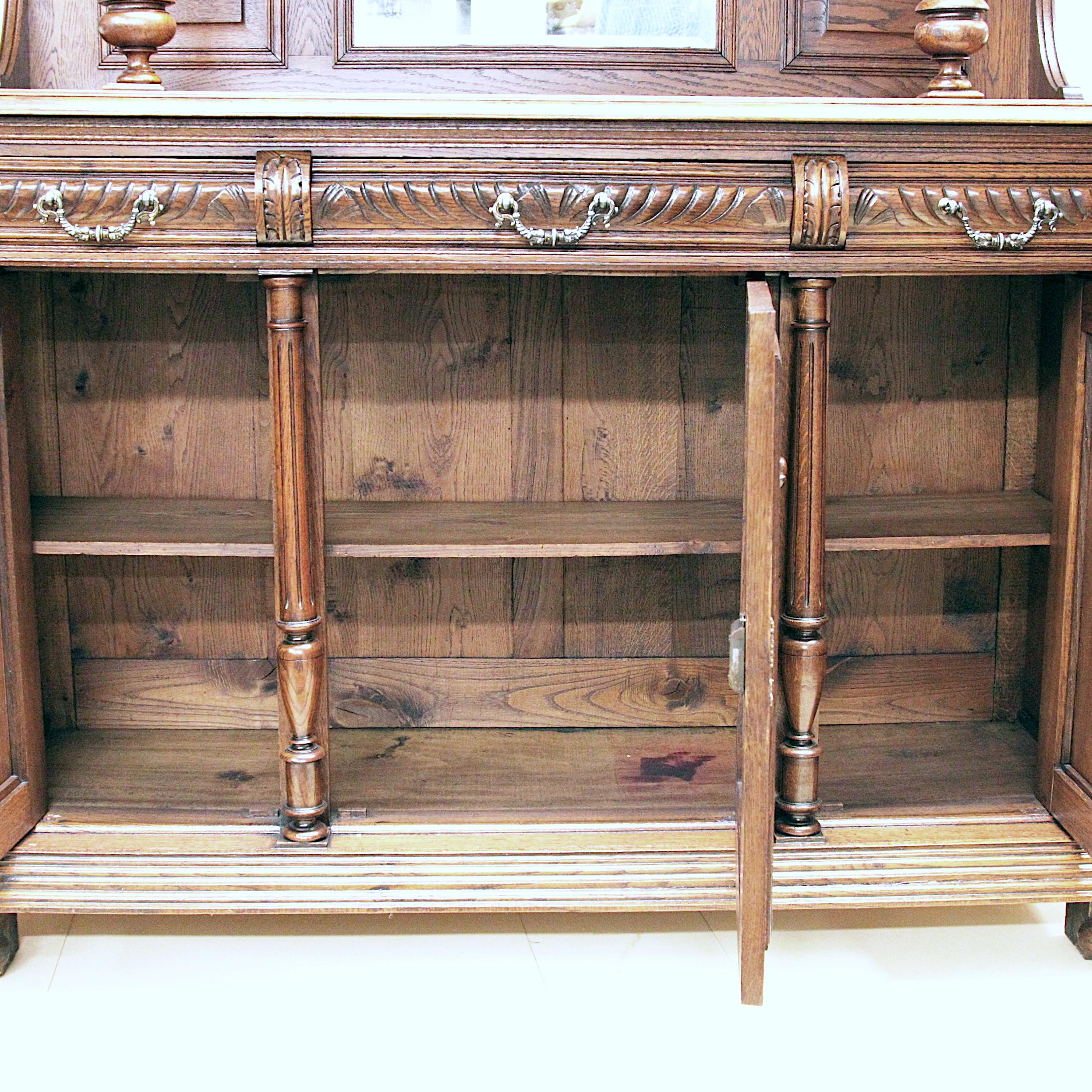 Carved Late 19th Century English Victorian Break Front Oak Cabinet  For Sale