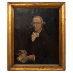 Late 19th Century English Victorian Oil Portrait of a Seated Man Holding a Book