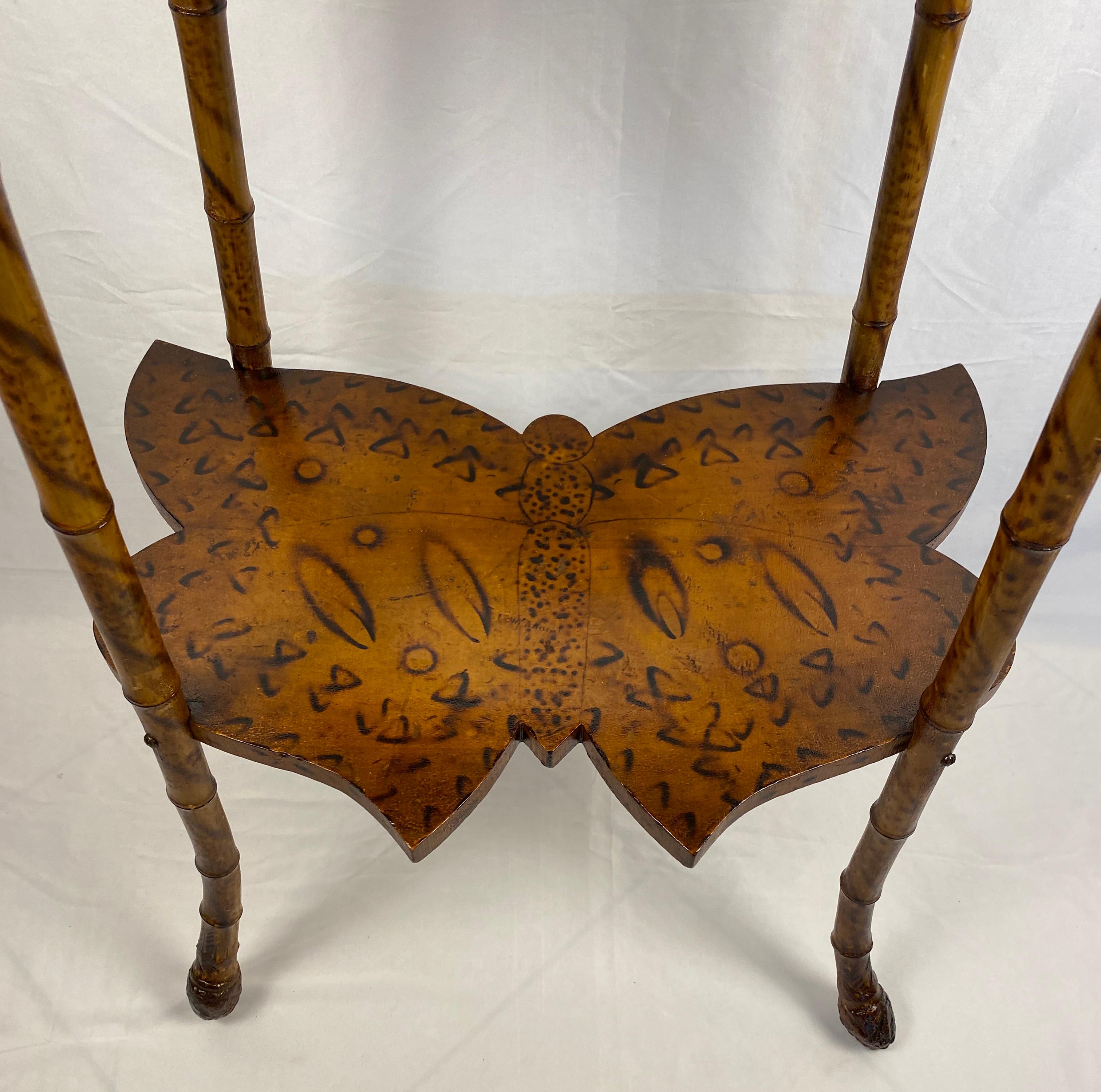 Late 19th Century English Victorian Scorched Bamboo Butterfly Side Table 6