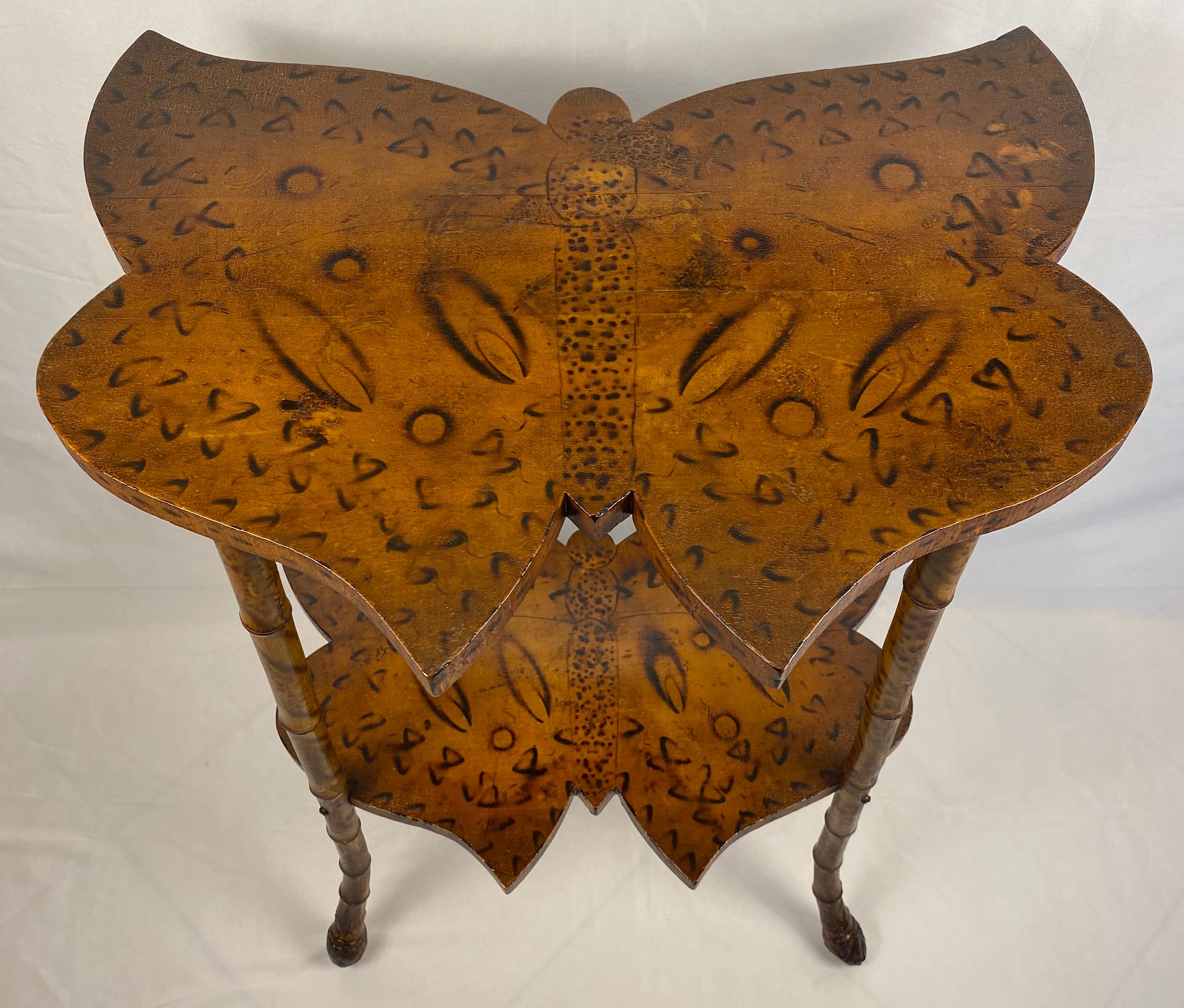 Late 19th Century English Victorian Scorched Bamboo Butterfly Side Table 7