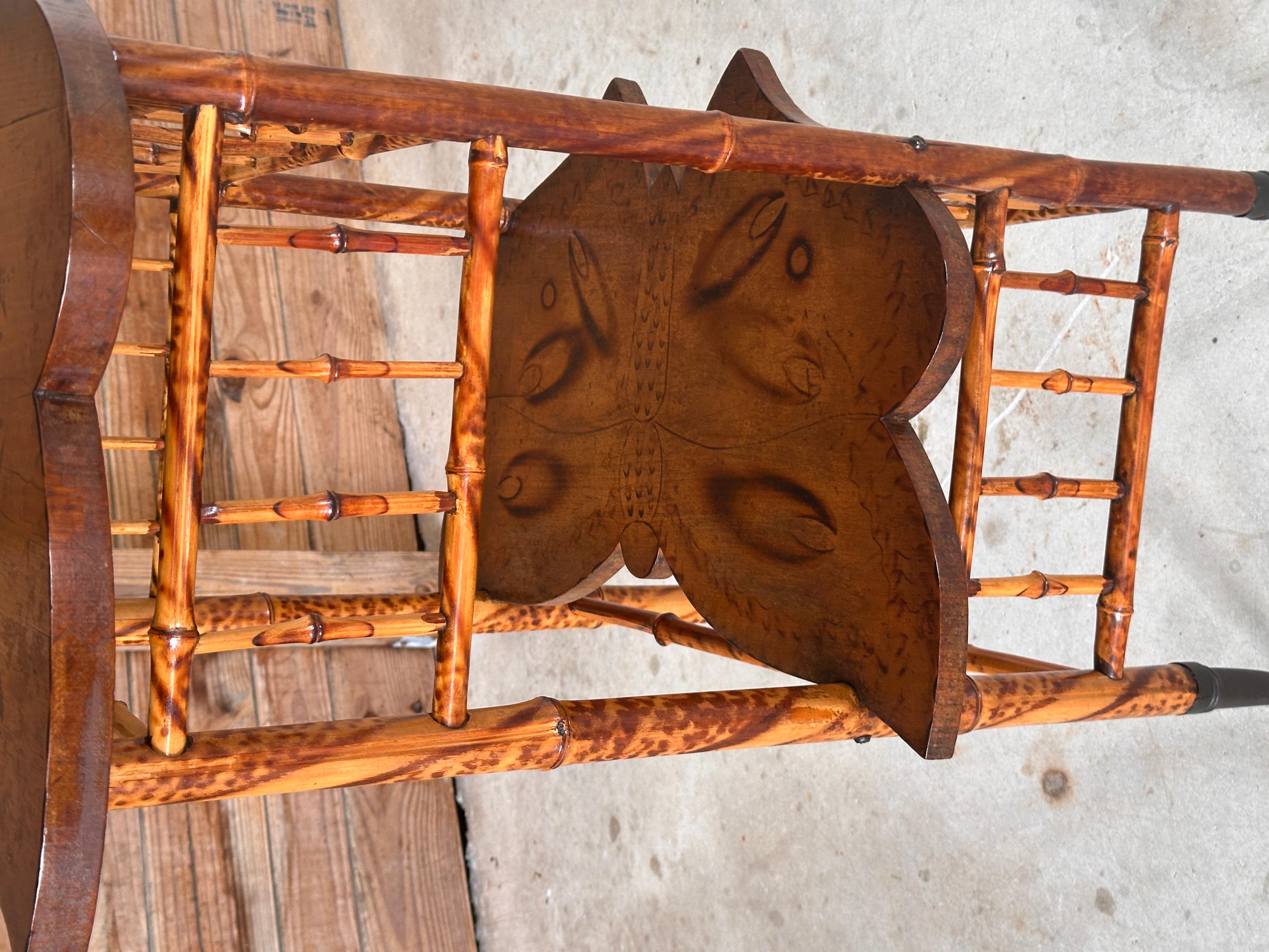 Late 19th Century English Victorian Scorched Bamboo Butterfly Side Table 7