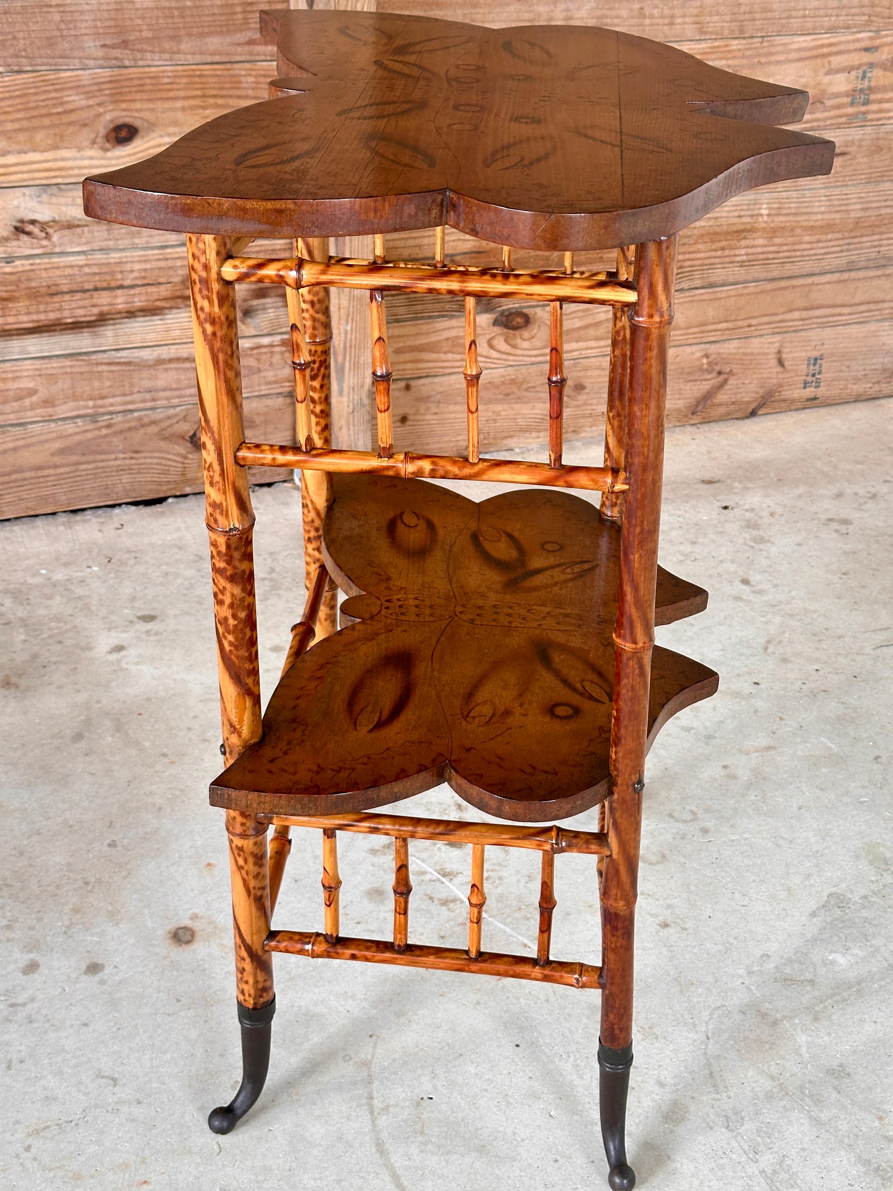 Late 19th Century English Victorian Scorched Bamboo Butterfly Side Table 8