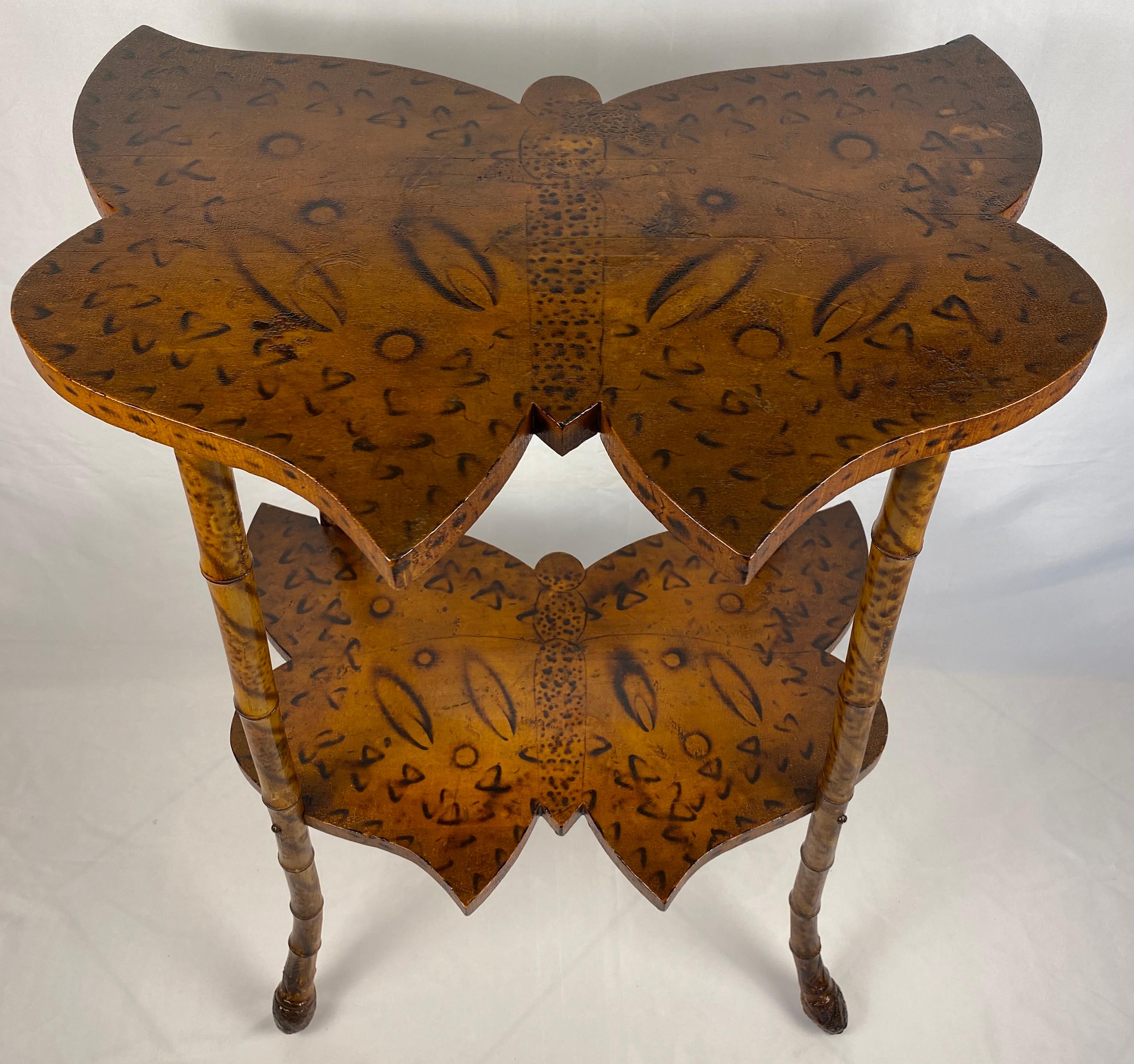 Late 19th Century English Victorian Scorched Bamboo Butterfly Side Table 9