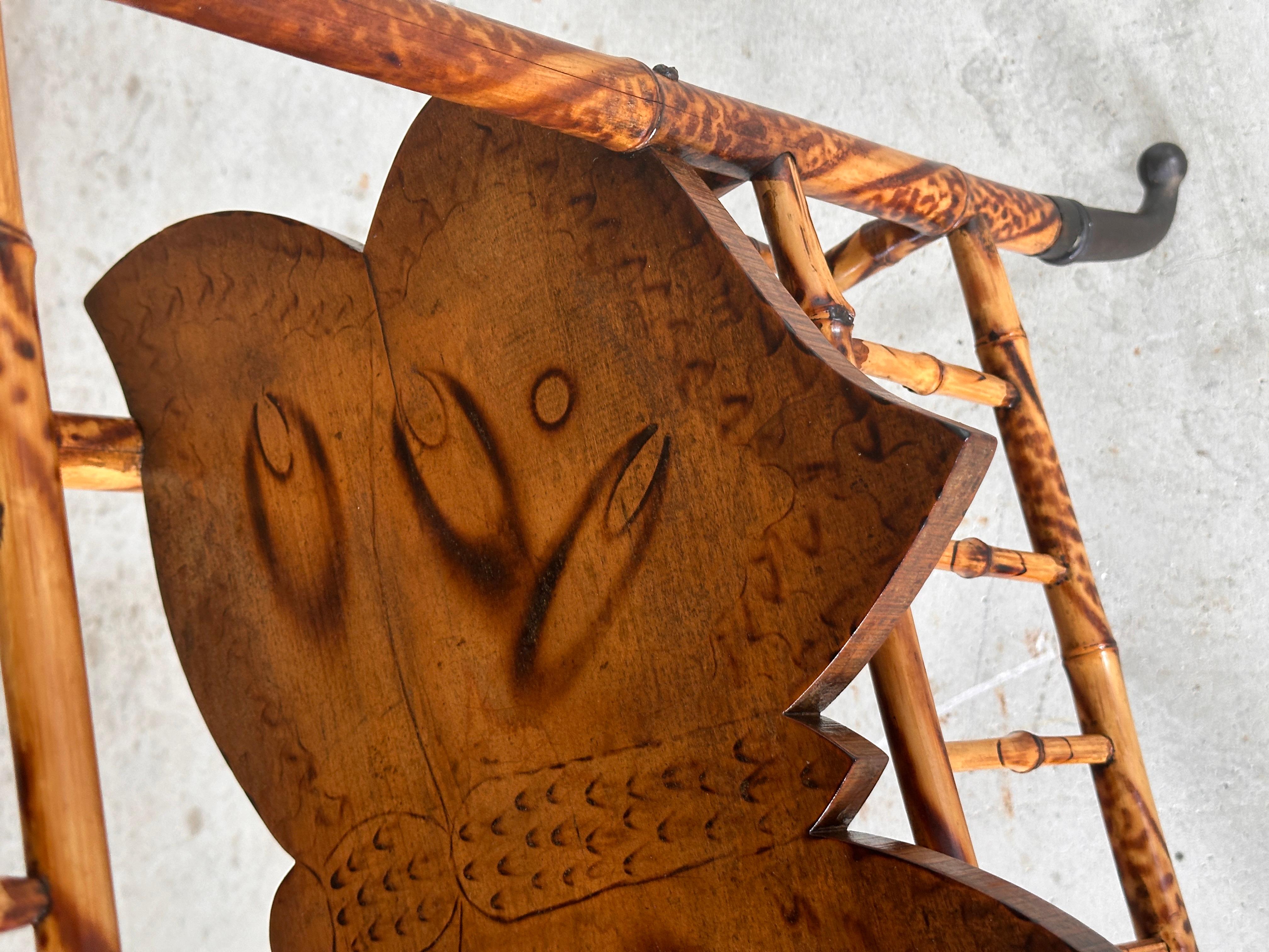 Late 19th Century English Victorian Scorched Bamboo Butterfly Side Table 9