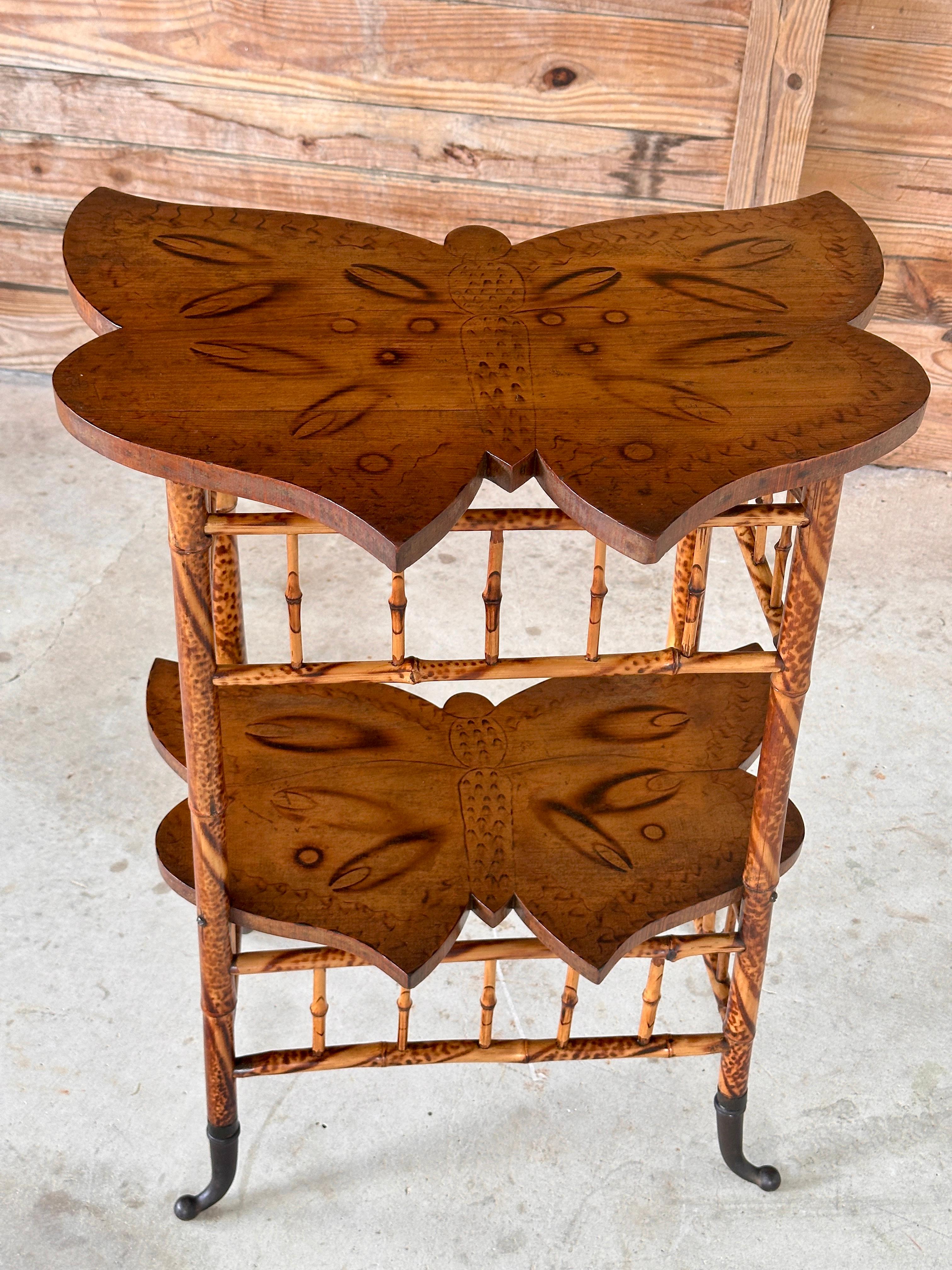 Late 19th Century English Victorian Scorched Bamboo Butterfly Side Table 12