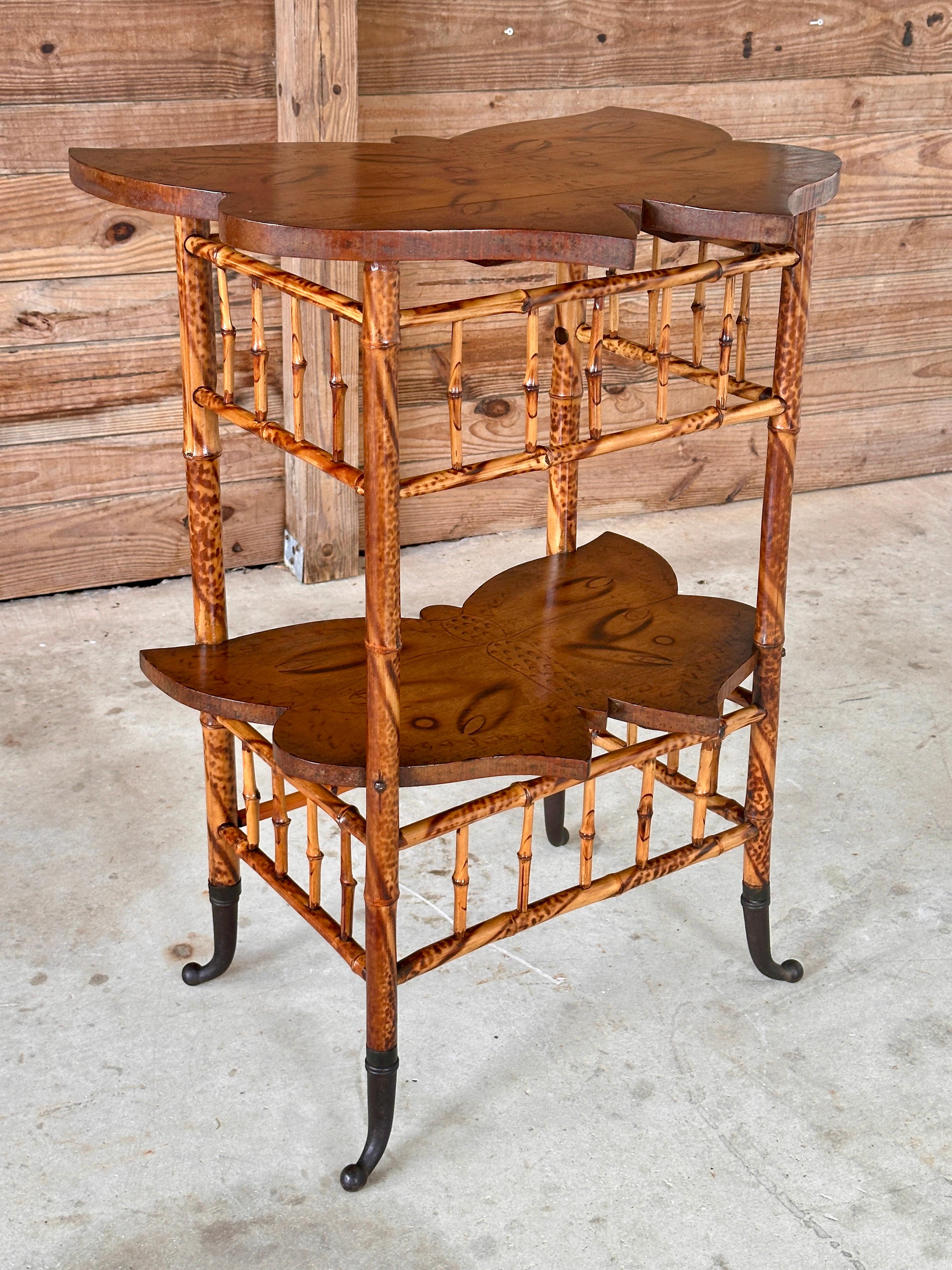 Late 19th Century English Victorian Scorched Bamboo Butterfly Side Table 14