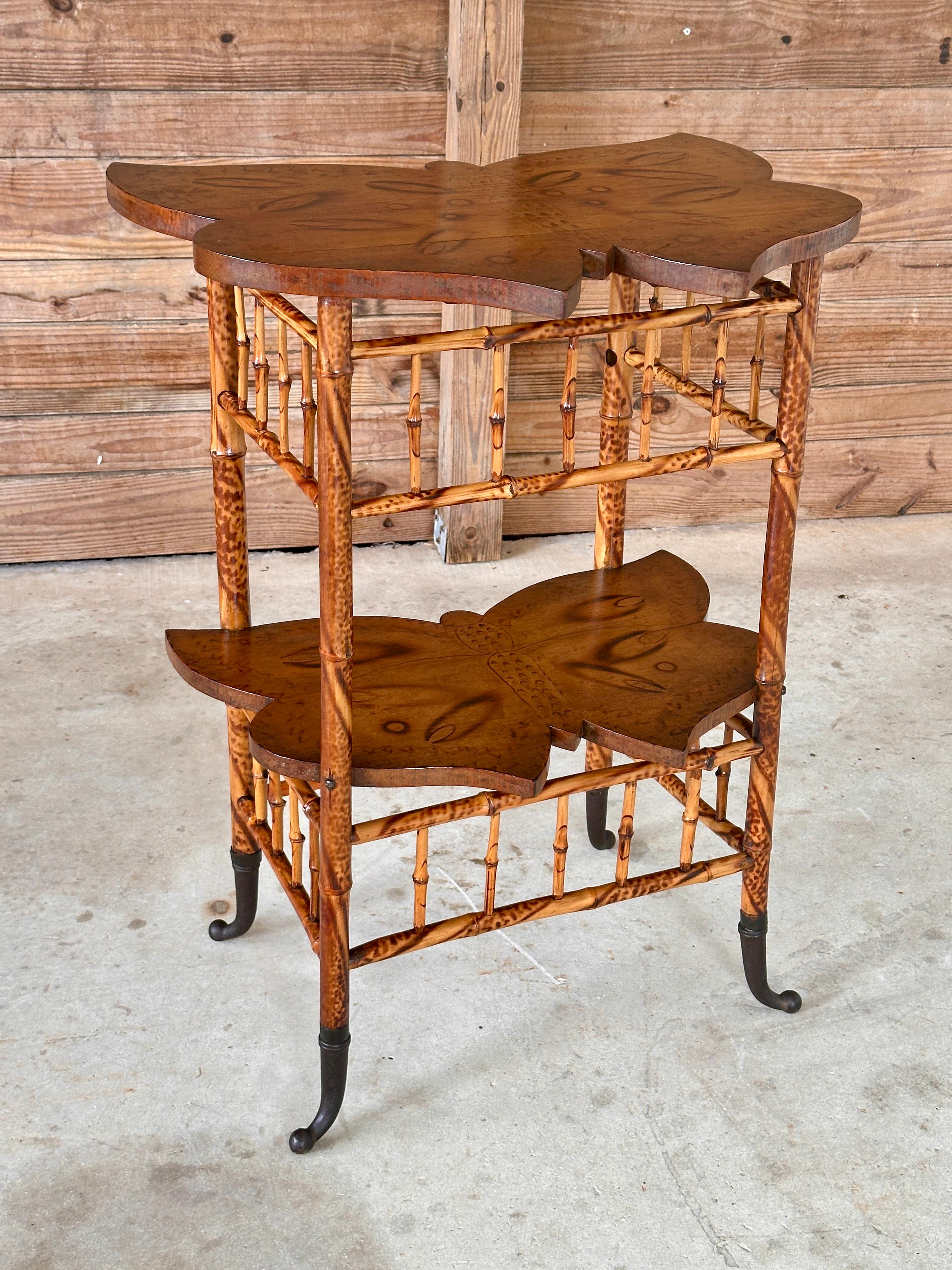 Late 19th Century English Victorian Scorched Bamboo Butterfly Side Table 15