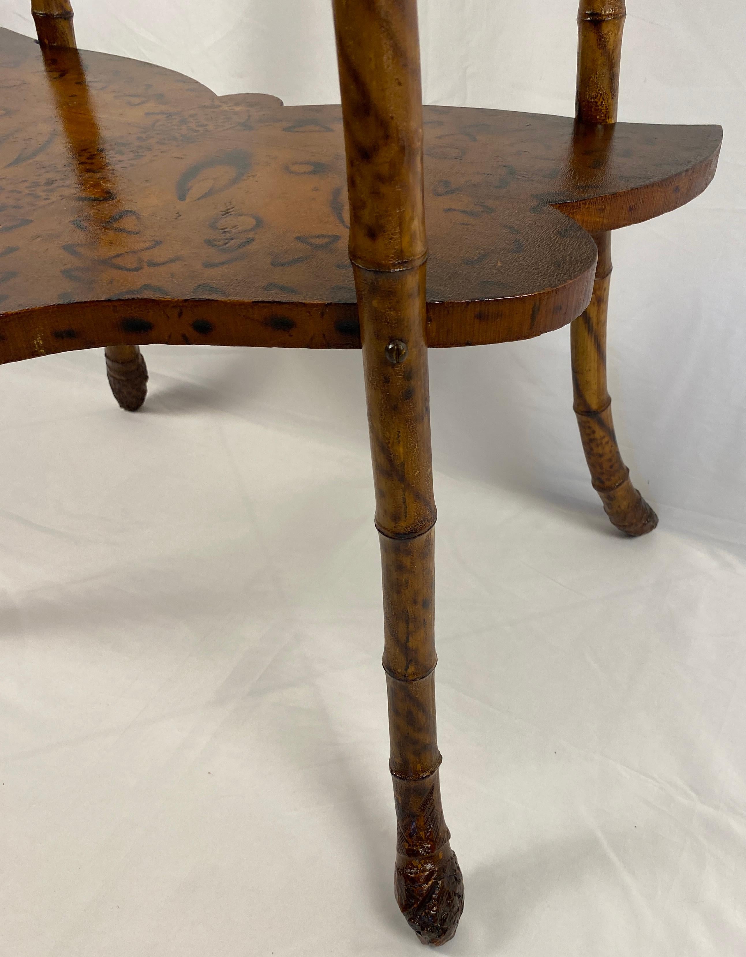 Unknown Late 19th Century English Victorian Scorched Bamboo Butterfly Side Table