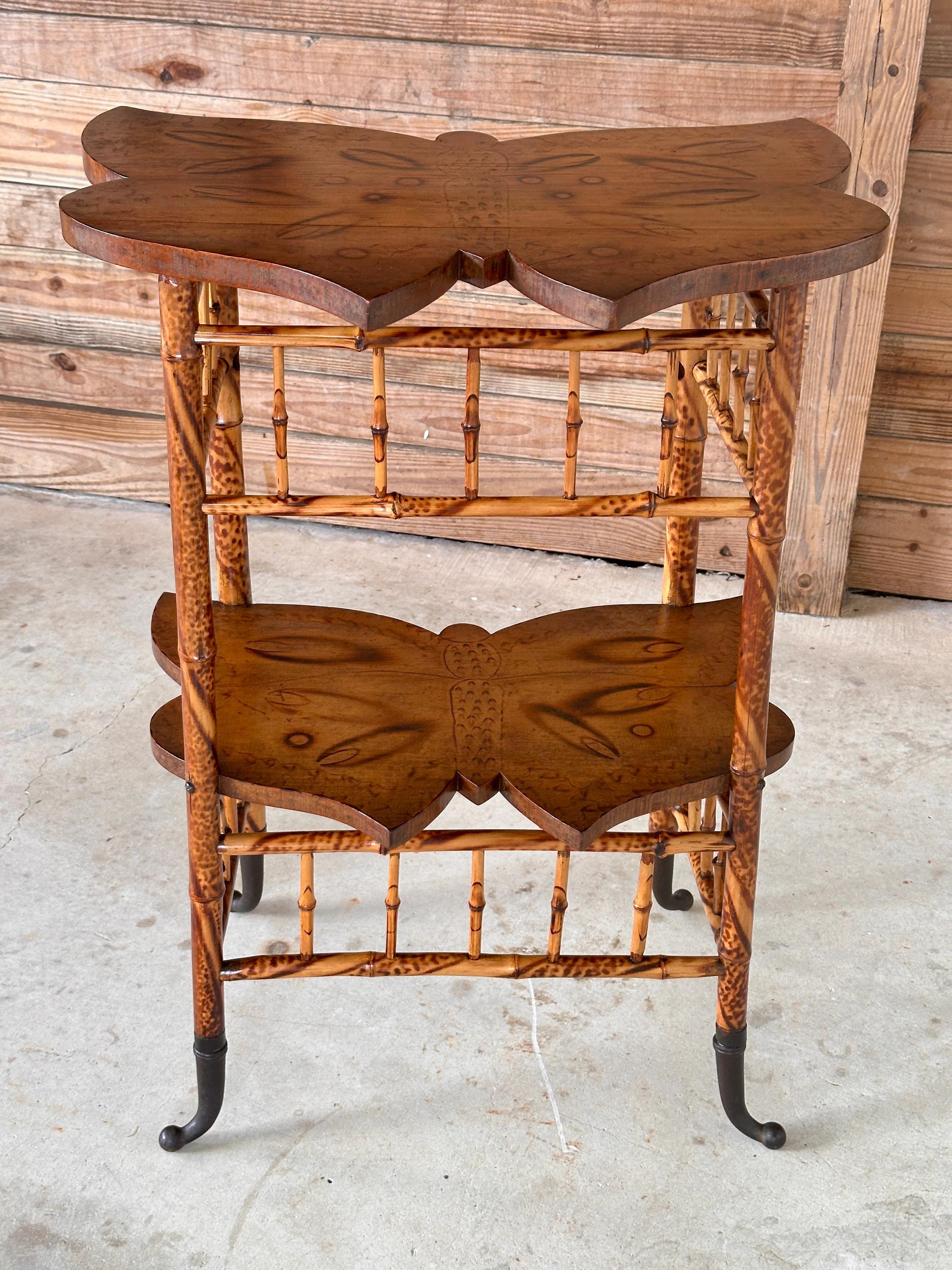 Unknown Late 19th Century English Victorian Scorched Bamboo Butterfly Side Table