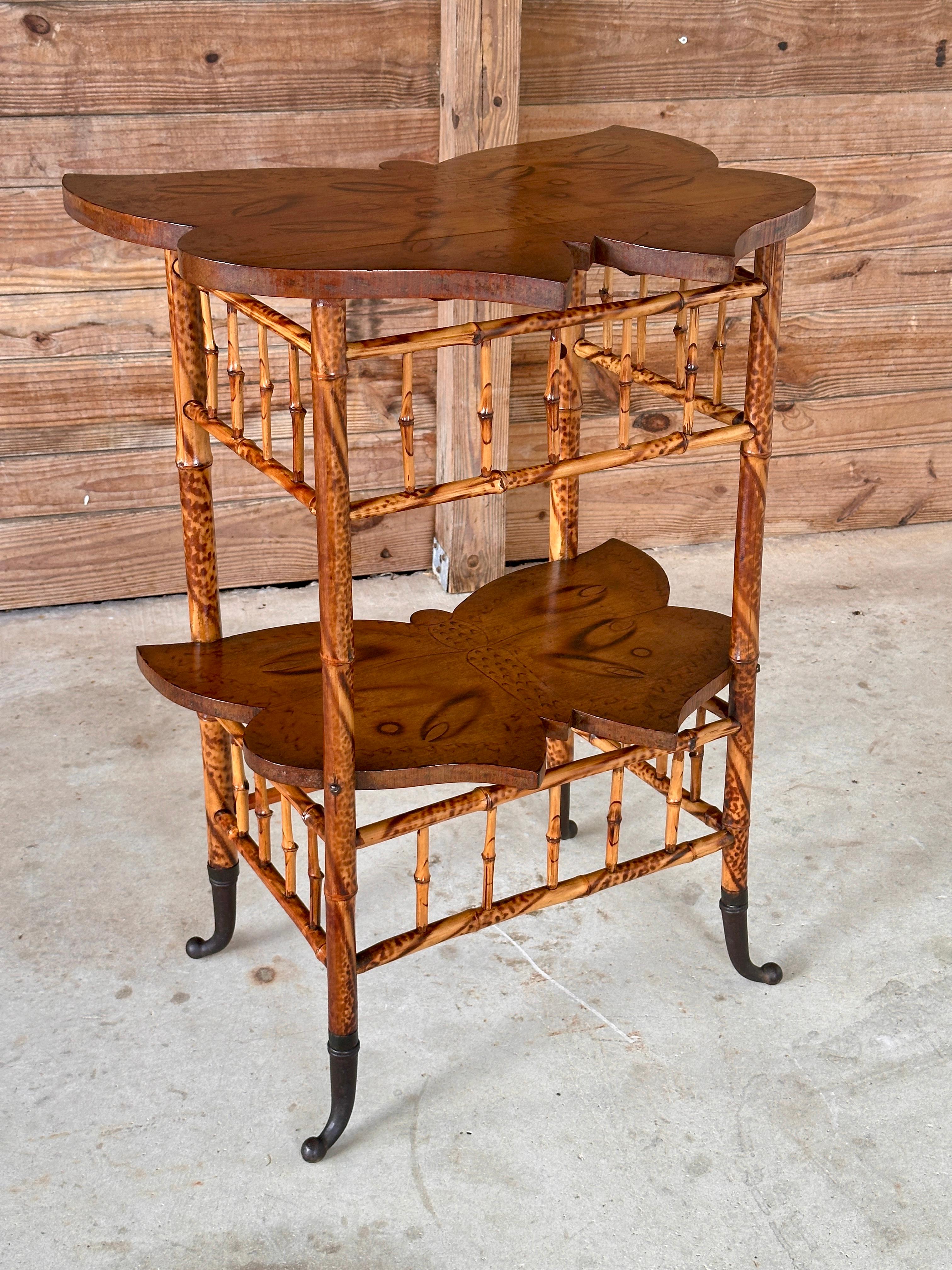 Hand-Crafted Late 19th Century English Victorian Scorched Bamboo Butterfly Side Table