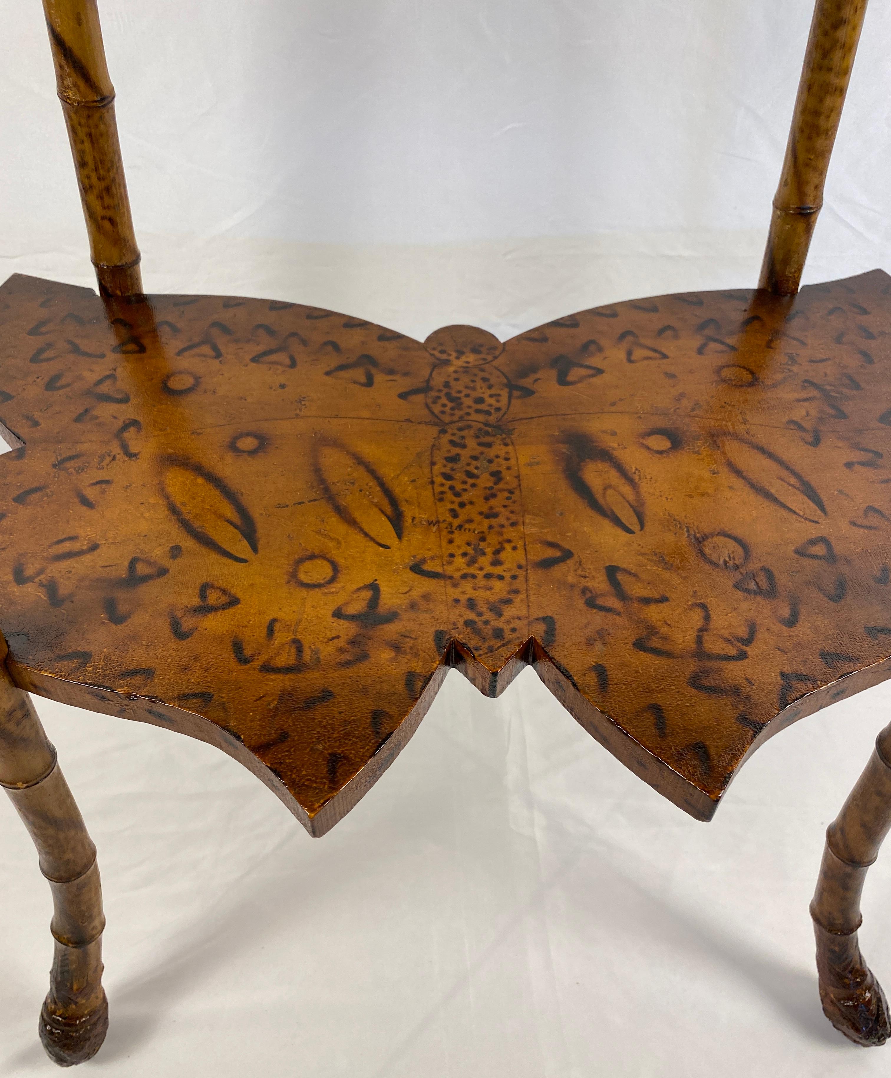 Late 19th Century English Victorian Scorched Bamboo Butterfly Side Table In Good Condition In Miami, FL