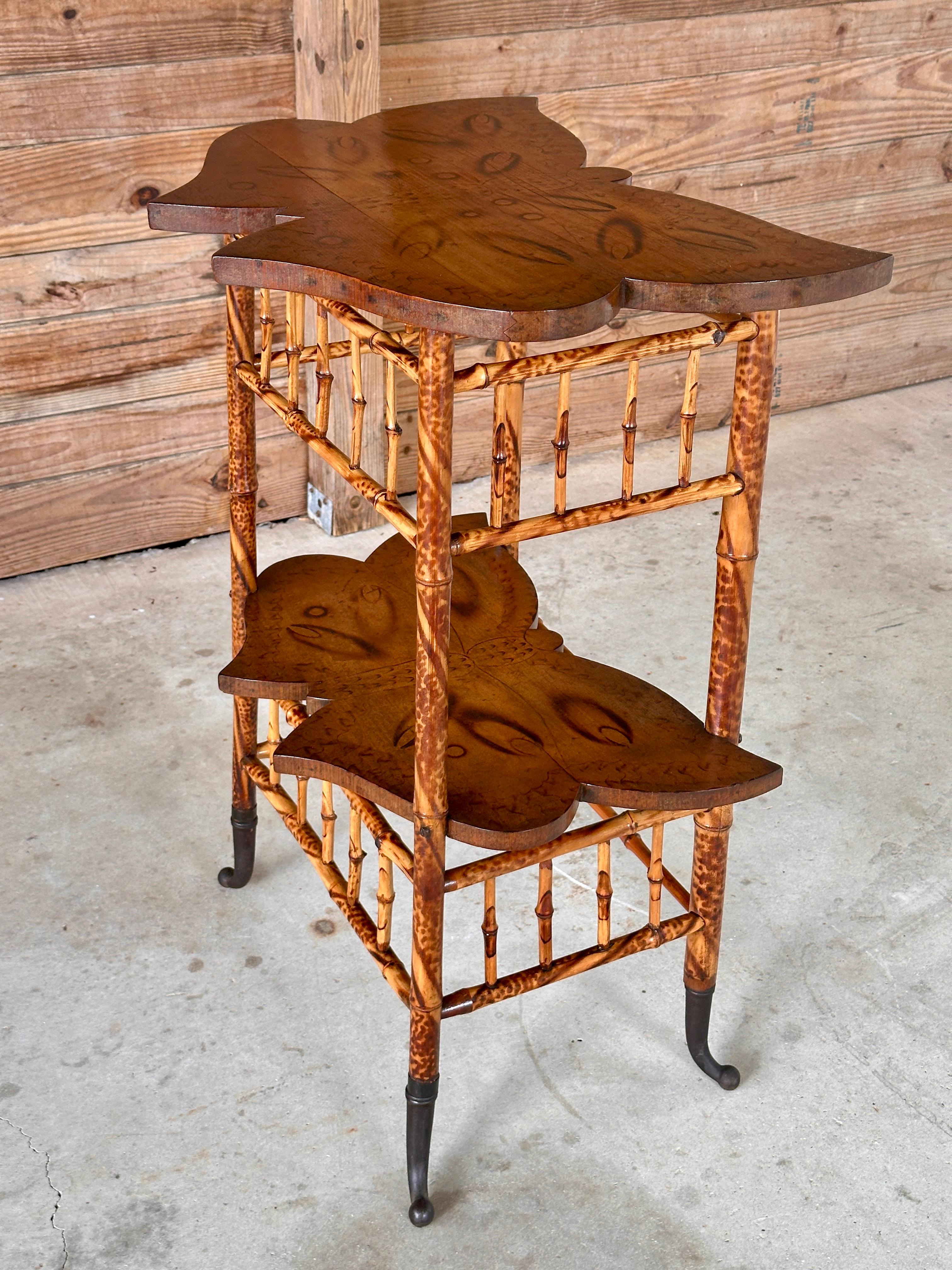 Late 19th Century English Victorian Scorched Bamboo Butterfly Side Table In Good Condition In North Fort Myers, FL