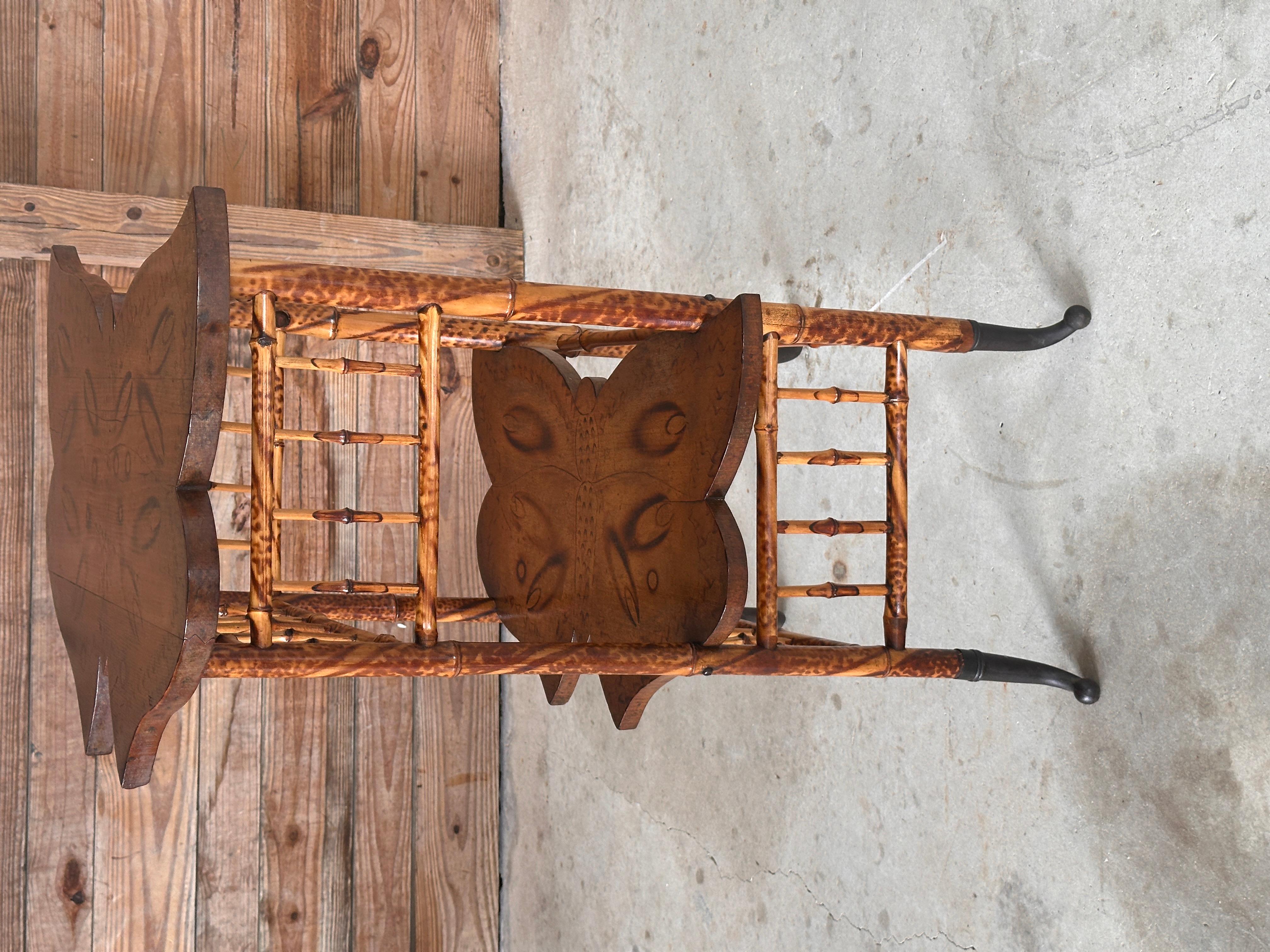 Late 19th Century English Victorian Scorched Bamboo Butterfly Side Table 1