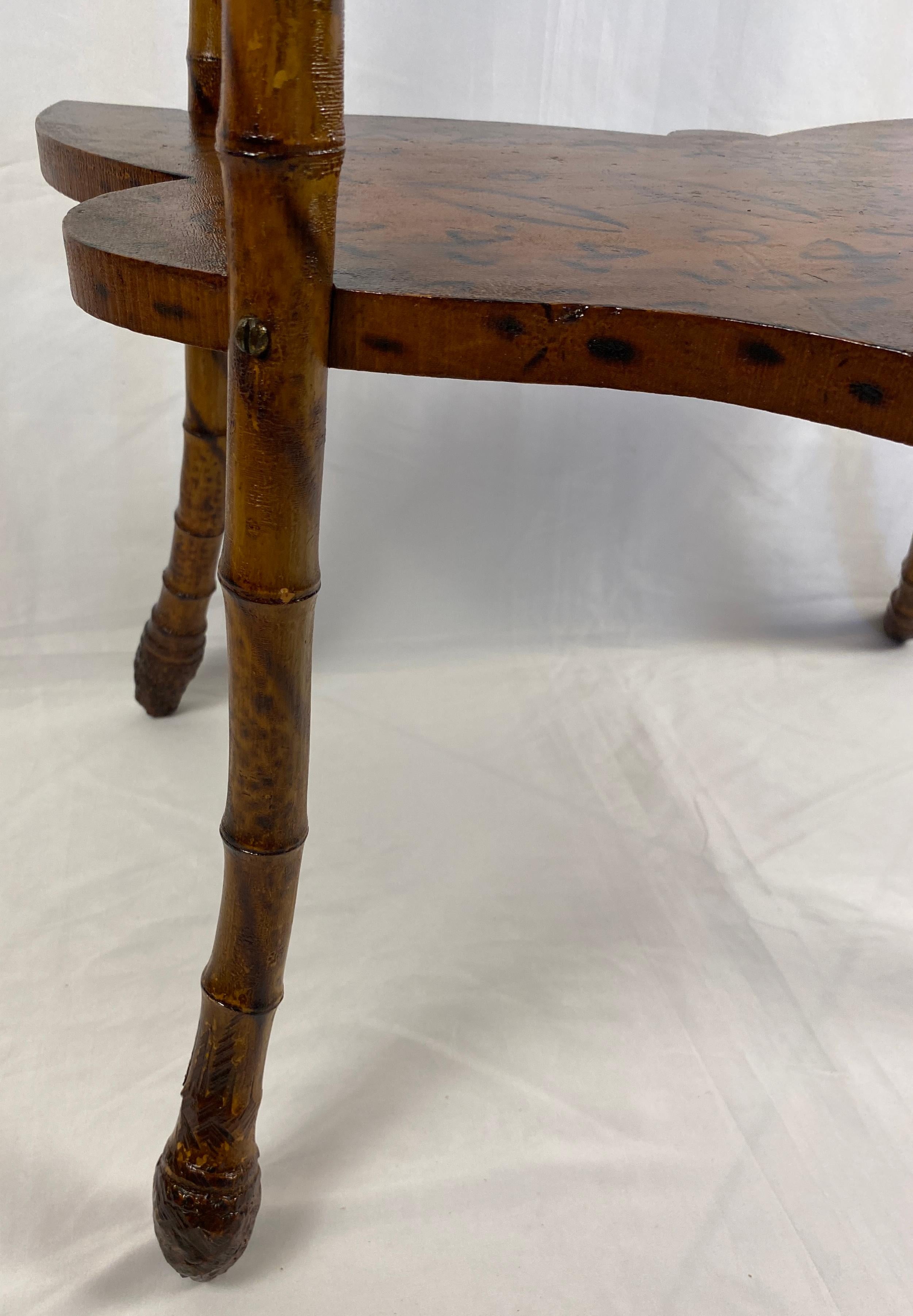 Late 19th Century English Victorian Scorched Bamboo Butterfly Side Table 4