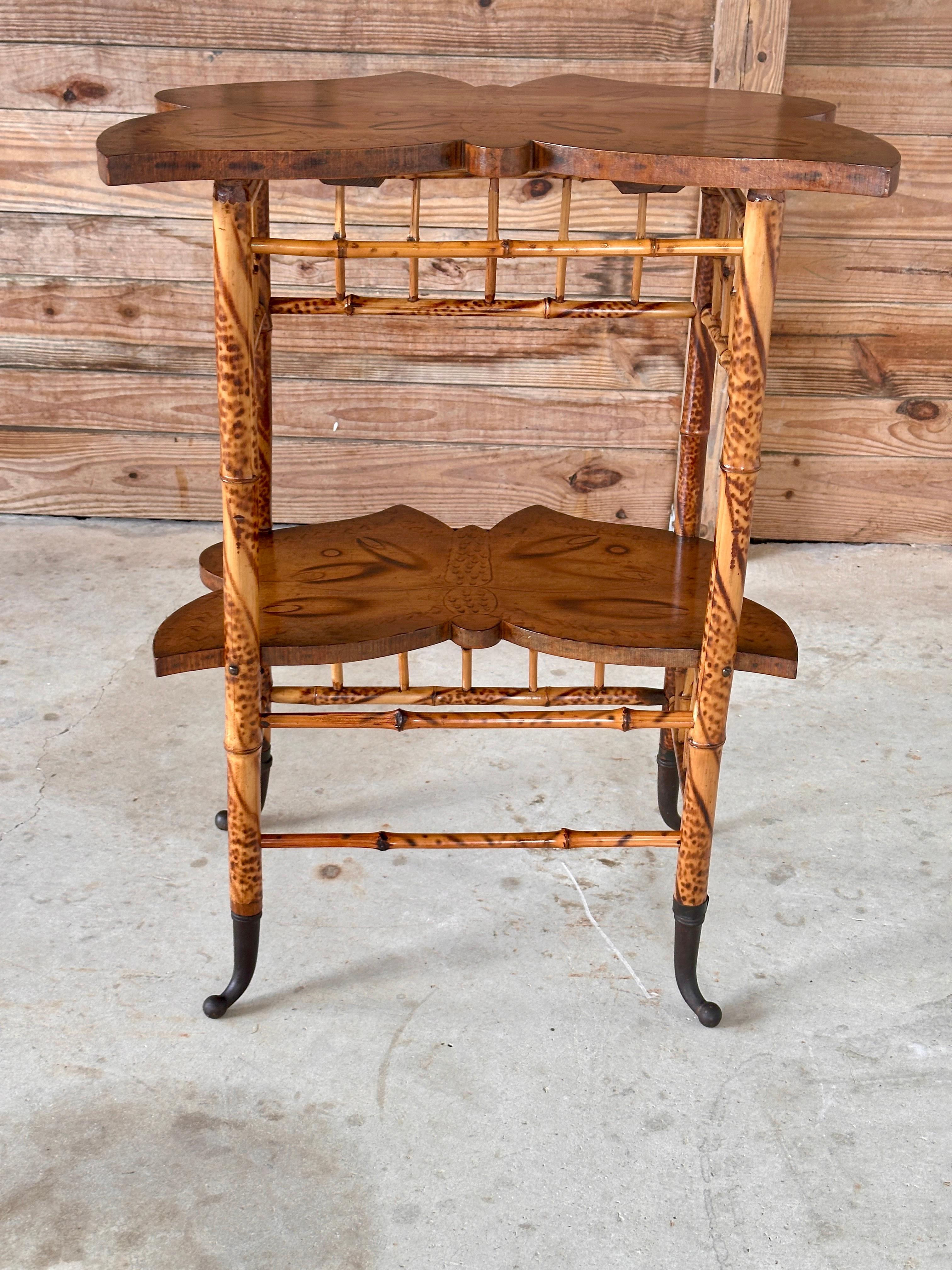 Late 19th Century English Victorian Scorched Bamboo Butterfly Side Table 4