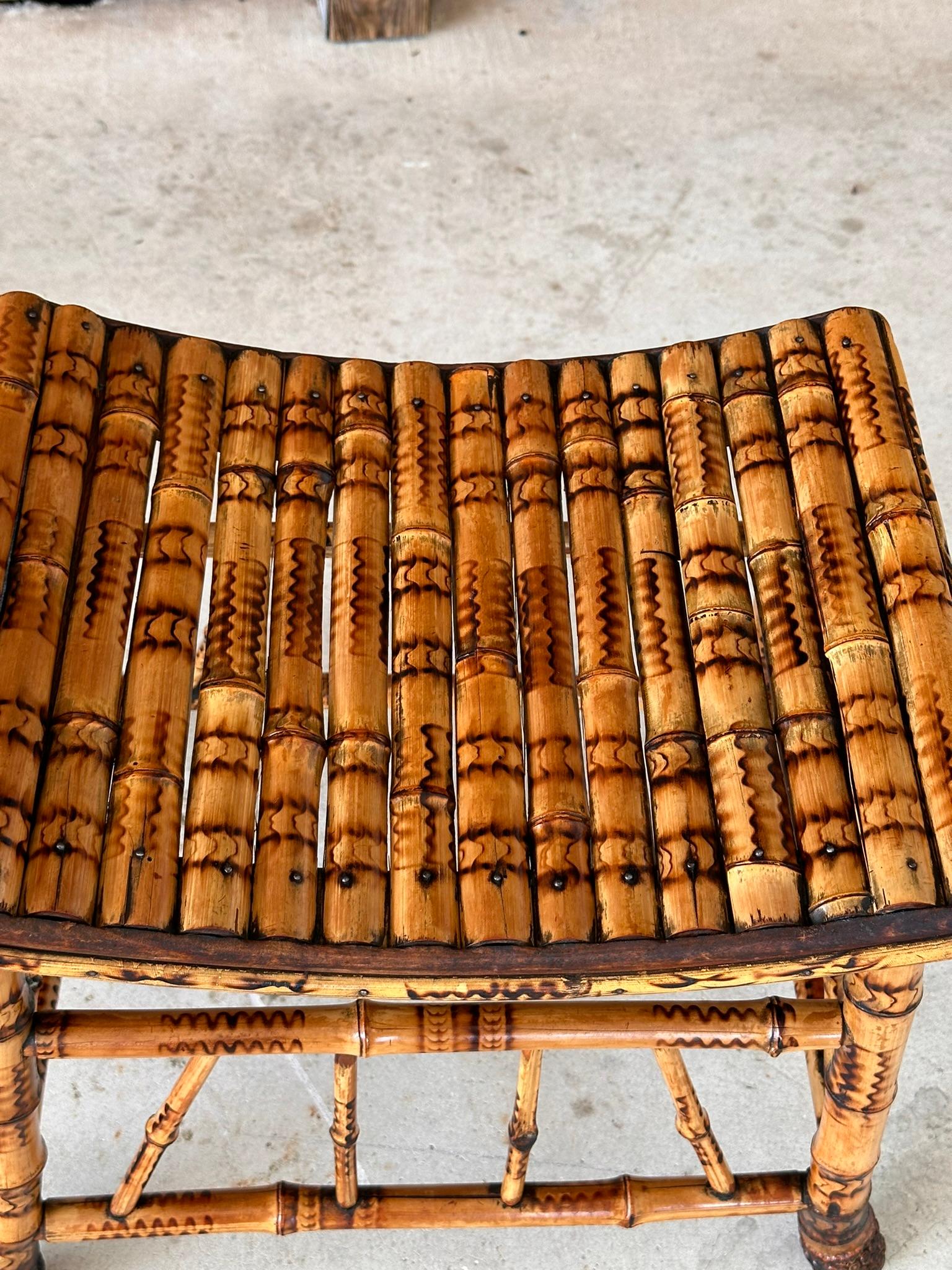Late 19th Century English Victorian Thebes Bamboo Footstool / Ottoman 3