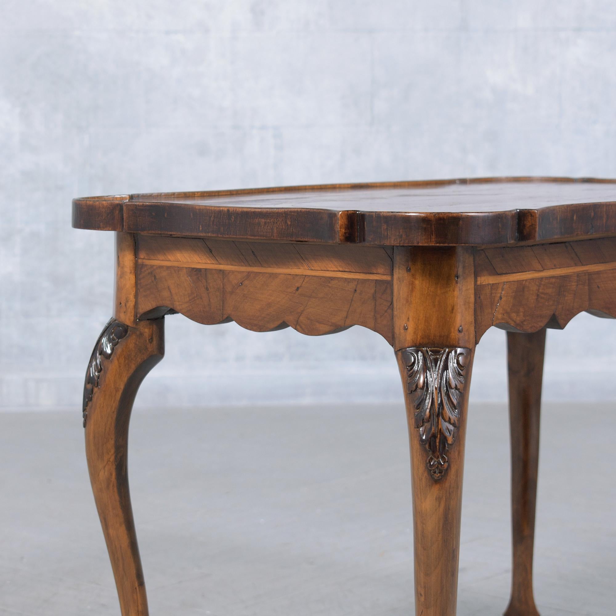 Carved Late 19th-Century English Walnut Side Table with Inlaid Pattern For Sale