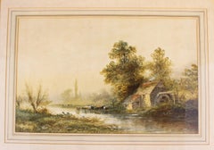 Late 19th Century English Watercolor Scene of Cows and a River by A. Vincent