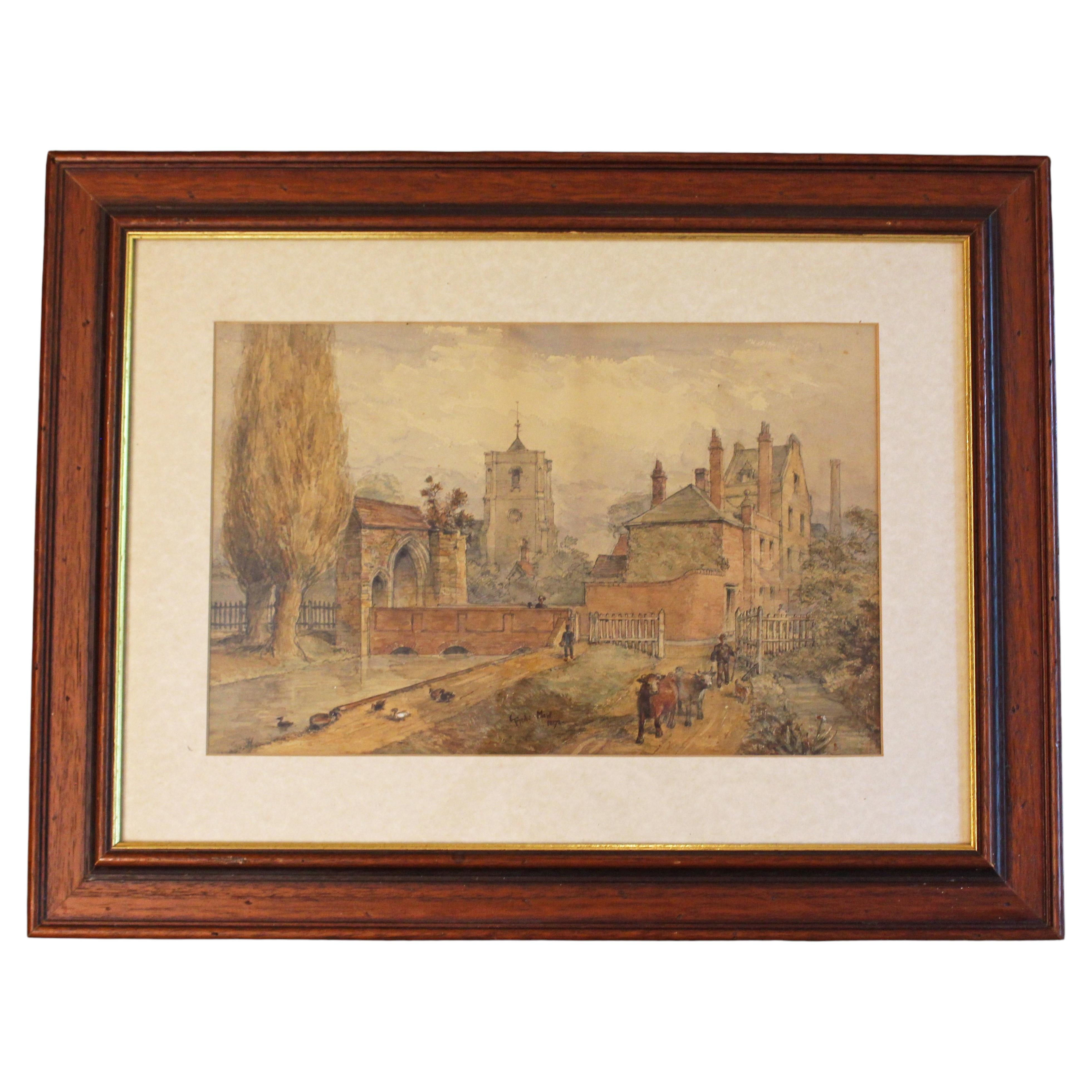 Late 19th Century English Watercolor Town Landscape by Frederick Mew