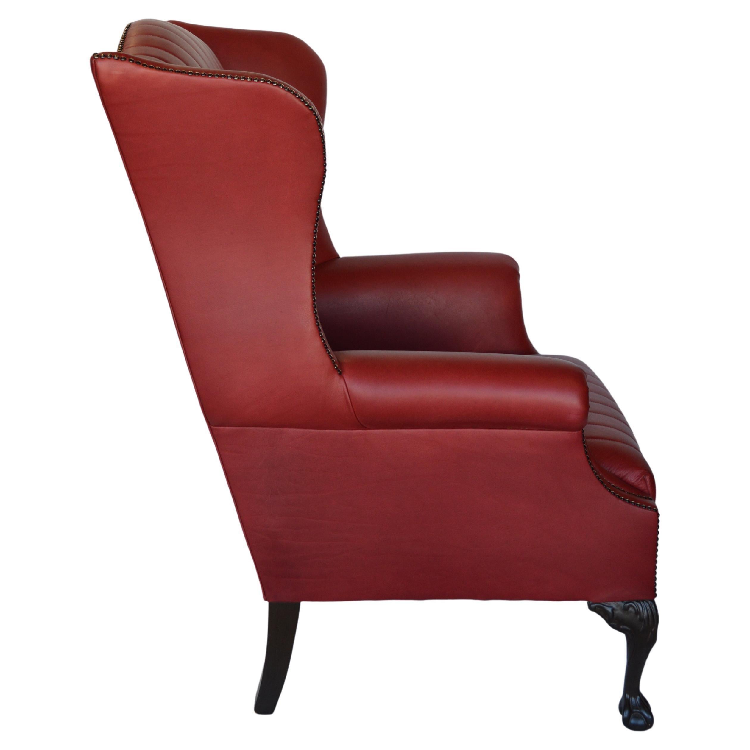 Anglais Fin du XIXe siècle, chaise anglaise en cuir Wingback en vente