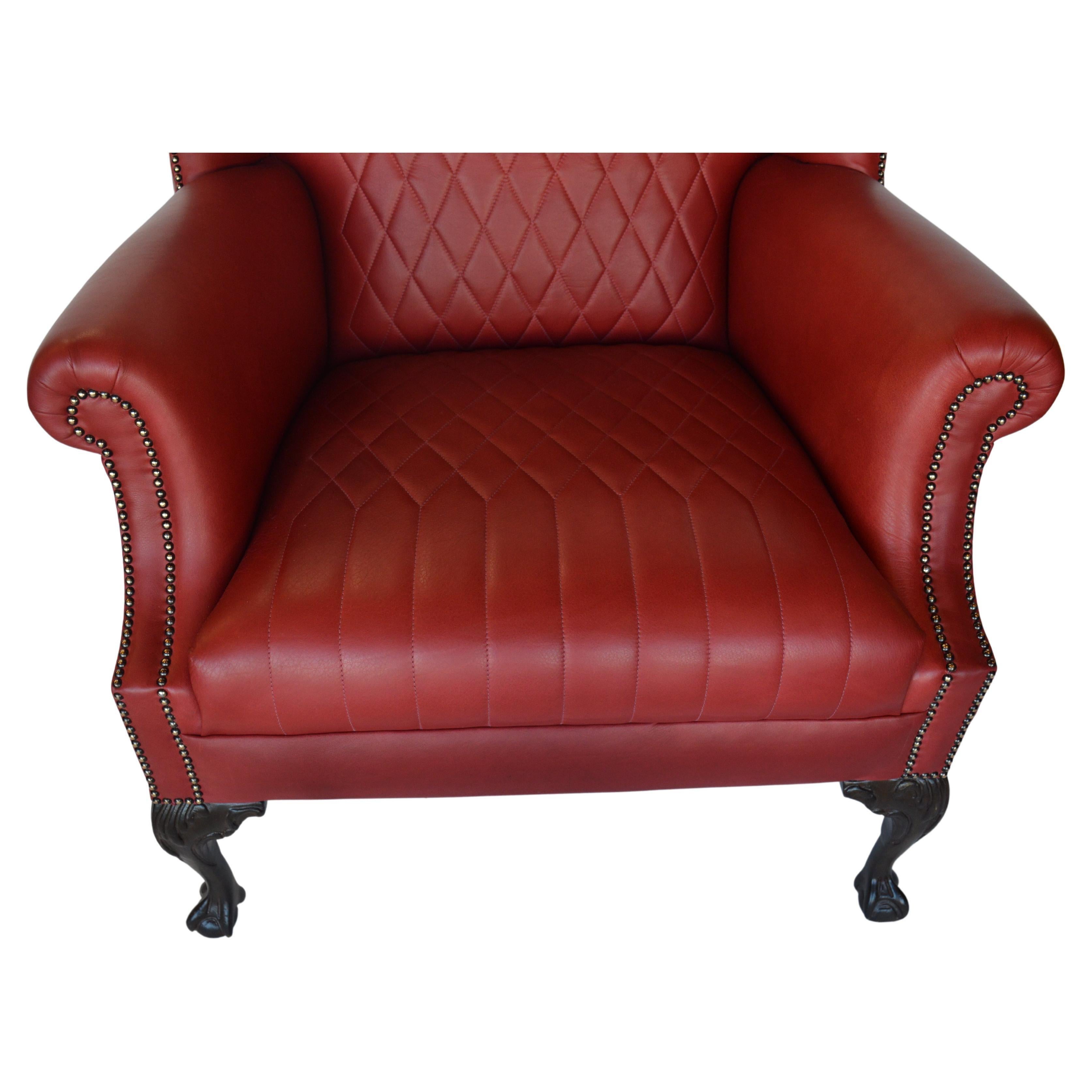 Cuir Fin du XIXe siècle, chaise anglaise en cuir Wingback en vente