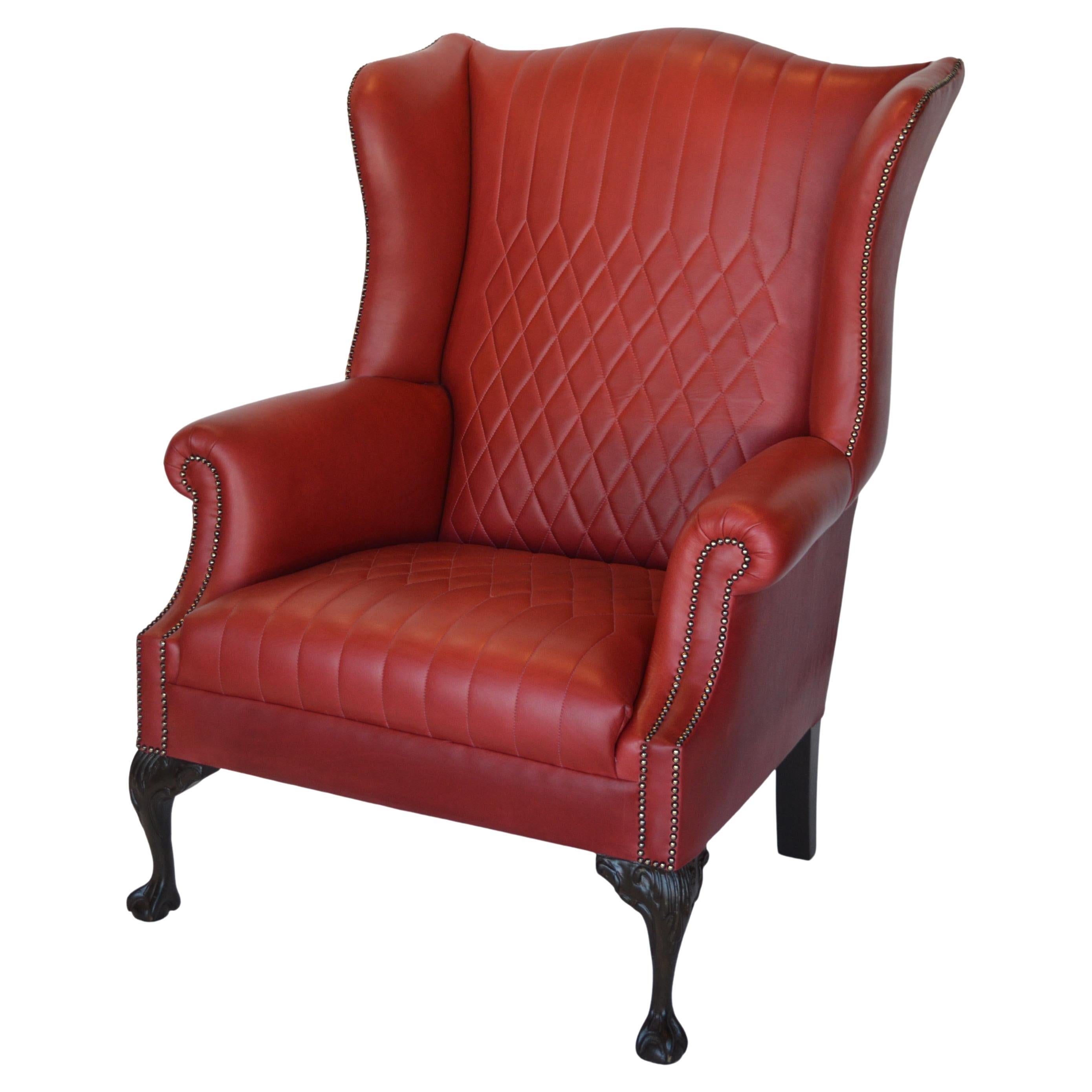 Fin du XIXe siècle, chaise anglaise en cuir Wingback en vente