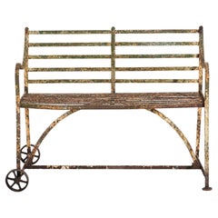 Late 19th Century, English, Wrought Iron Lawn Bench on Wheels