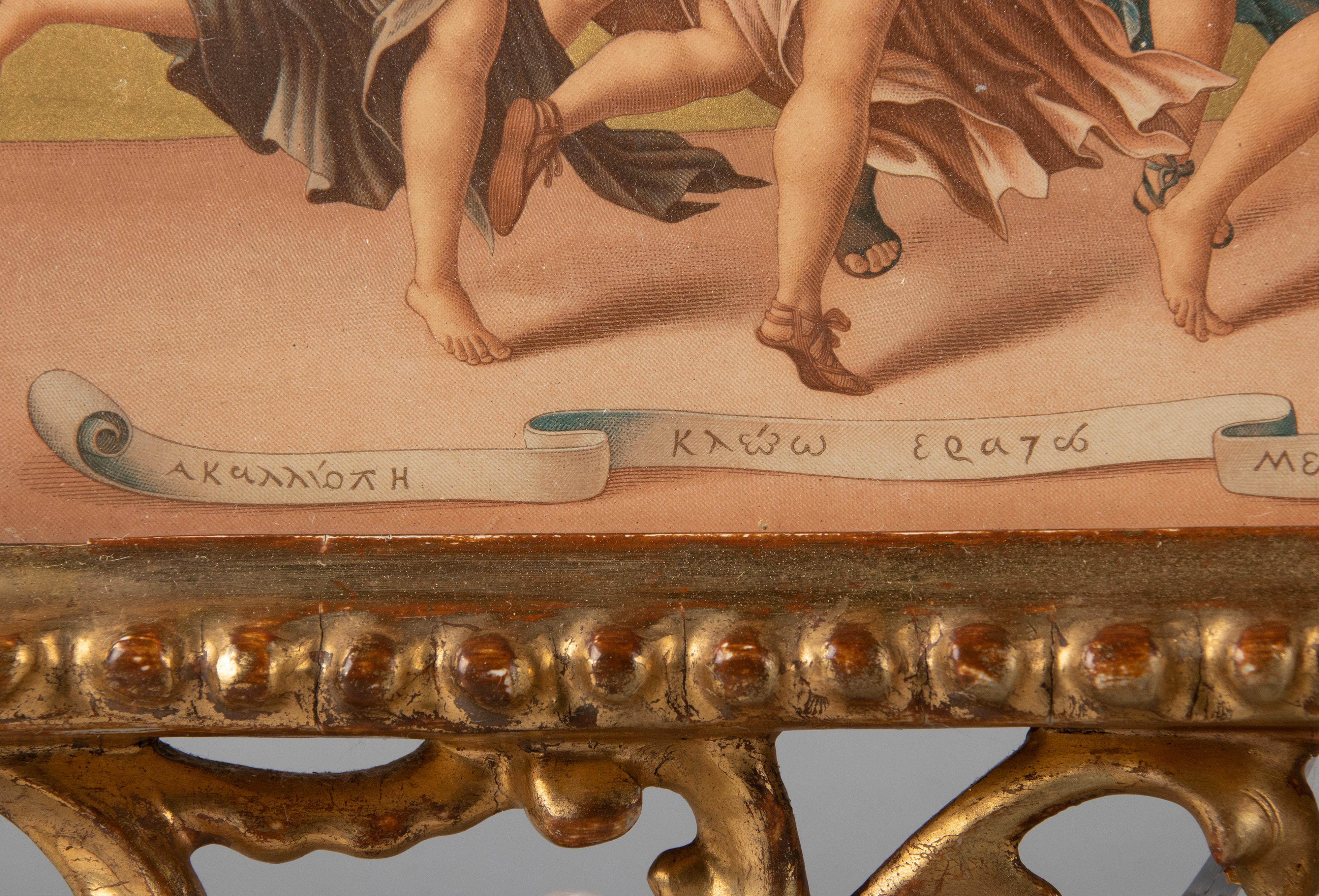 Gravure de Grâces grecques de la fin du XIXe siècle dans un cadre à feuilles d'or en vente 4