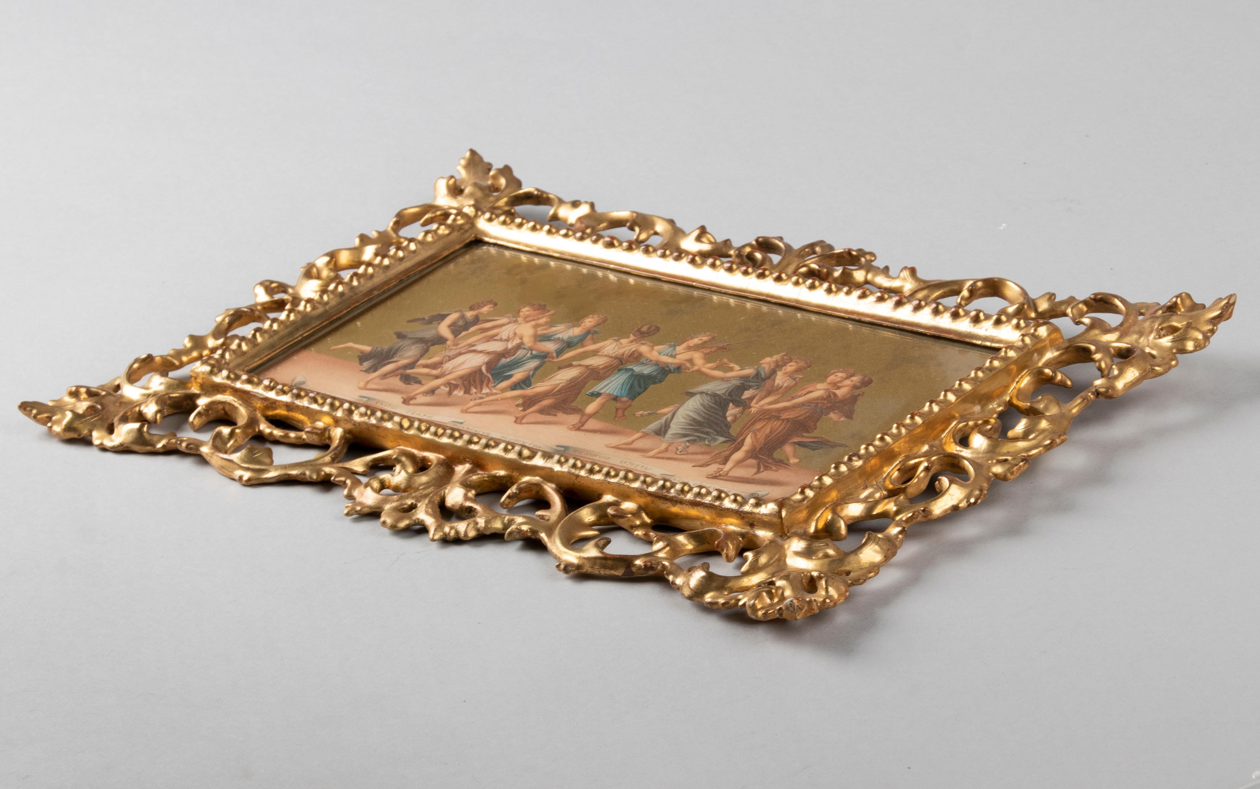 Gravure de Grâces grecques de la fin du XIXe siècle dans un cadre à feuilles d'or en vente 8