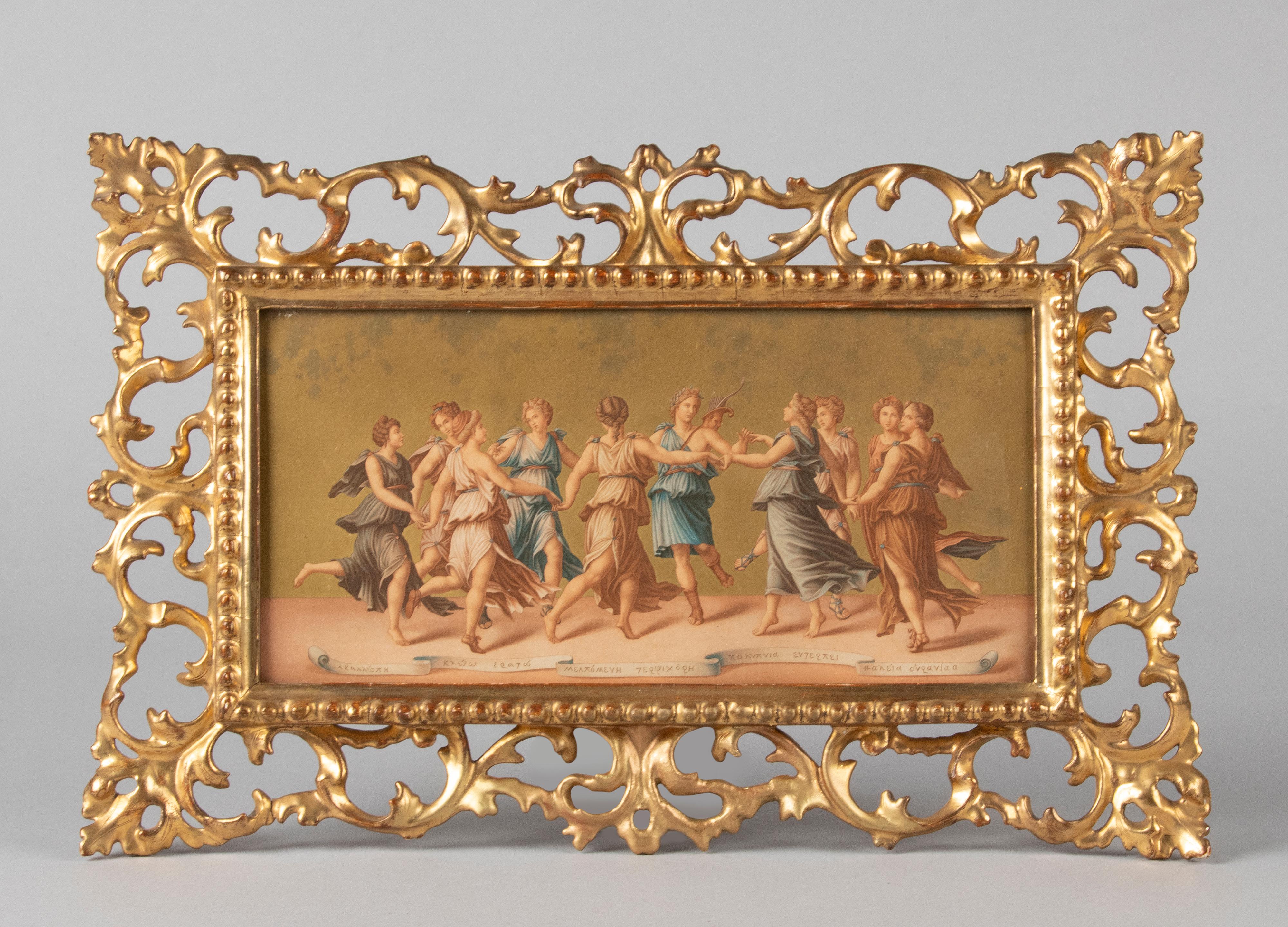 French Late 19th Century Engraving of Greek Graces in Gold Leaf Frame For Sale